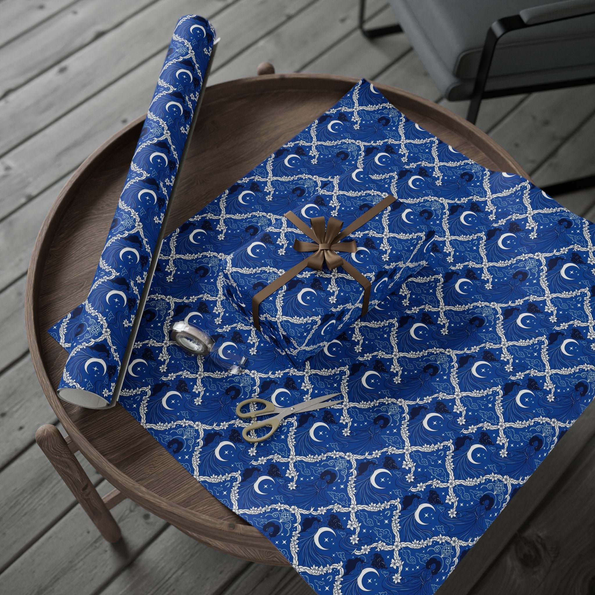 Royal Blue & White Celestial Sisters Gift Wrap — Family Wrap Co.