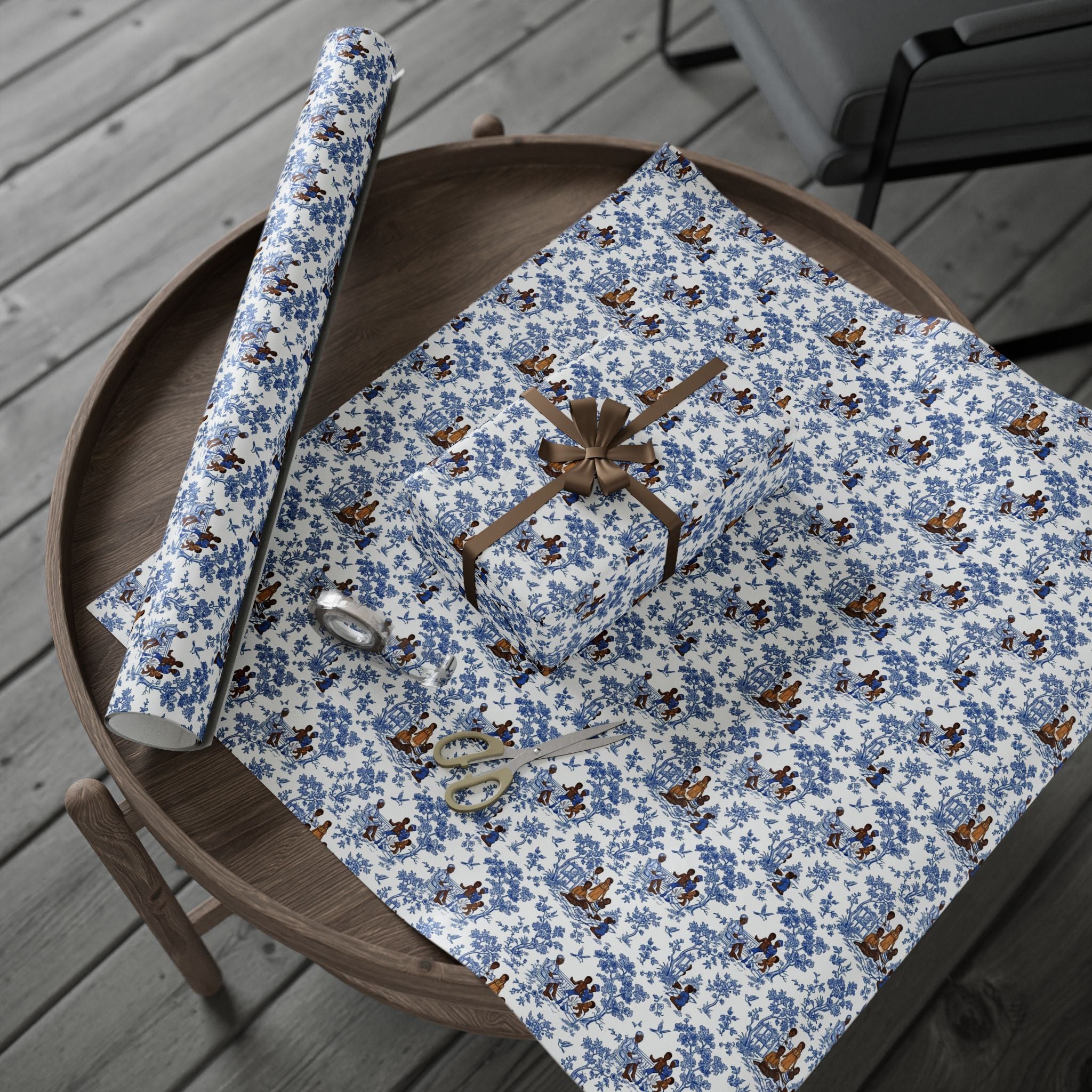 Royal Blue & White Toile Heritage Wrapping Paper — Family Wrap Co.