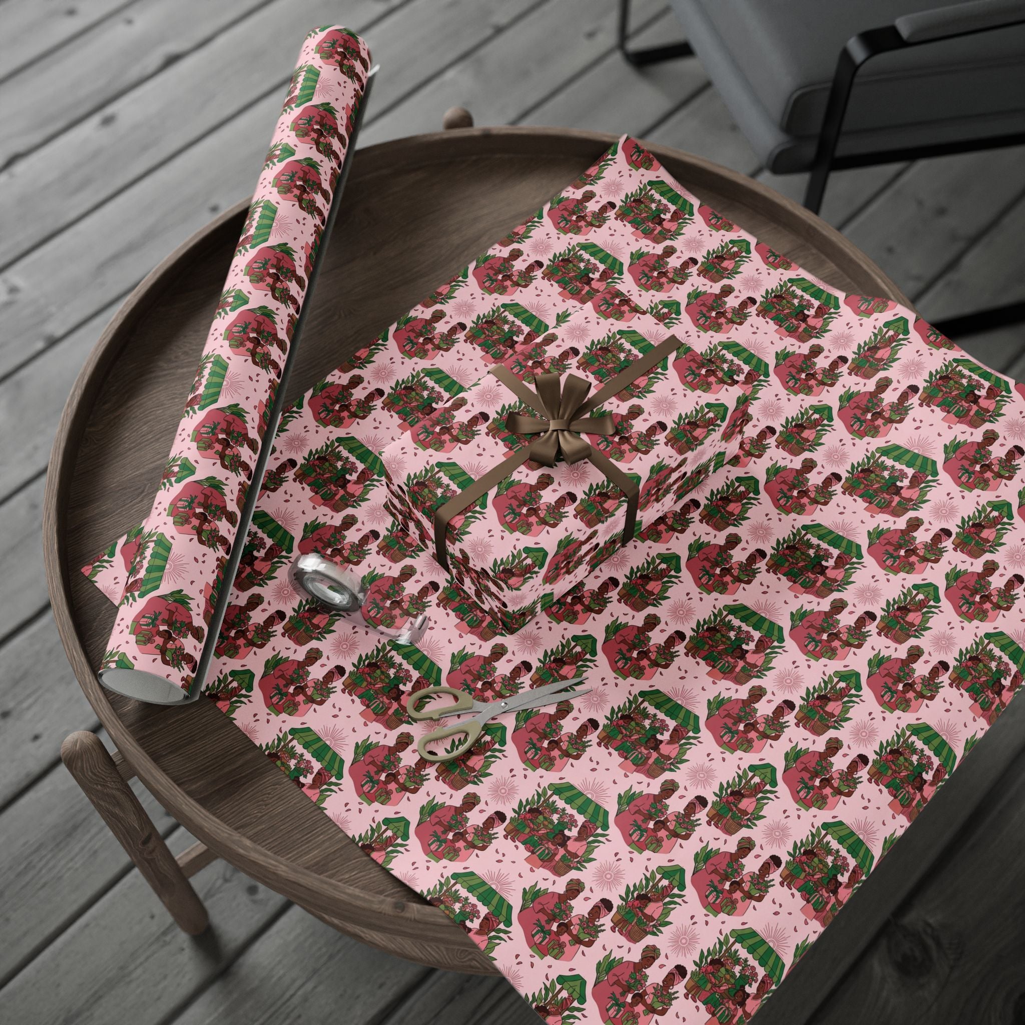 Pink & Green Joyful Market Day Wrapping Paper — Family Wrap Co.
