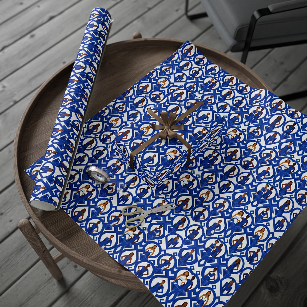 Royal Blue & White Geometric Elegance Wrapping Paper — Family Wrap Co.