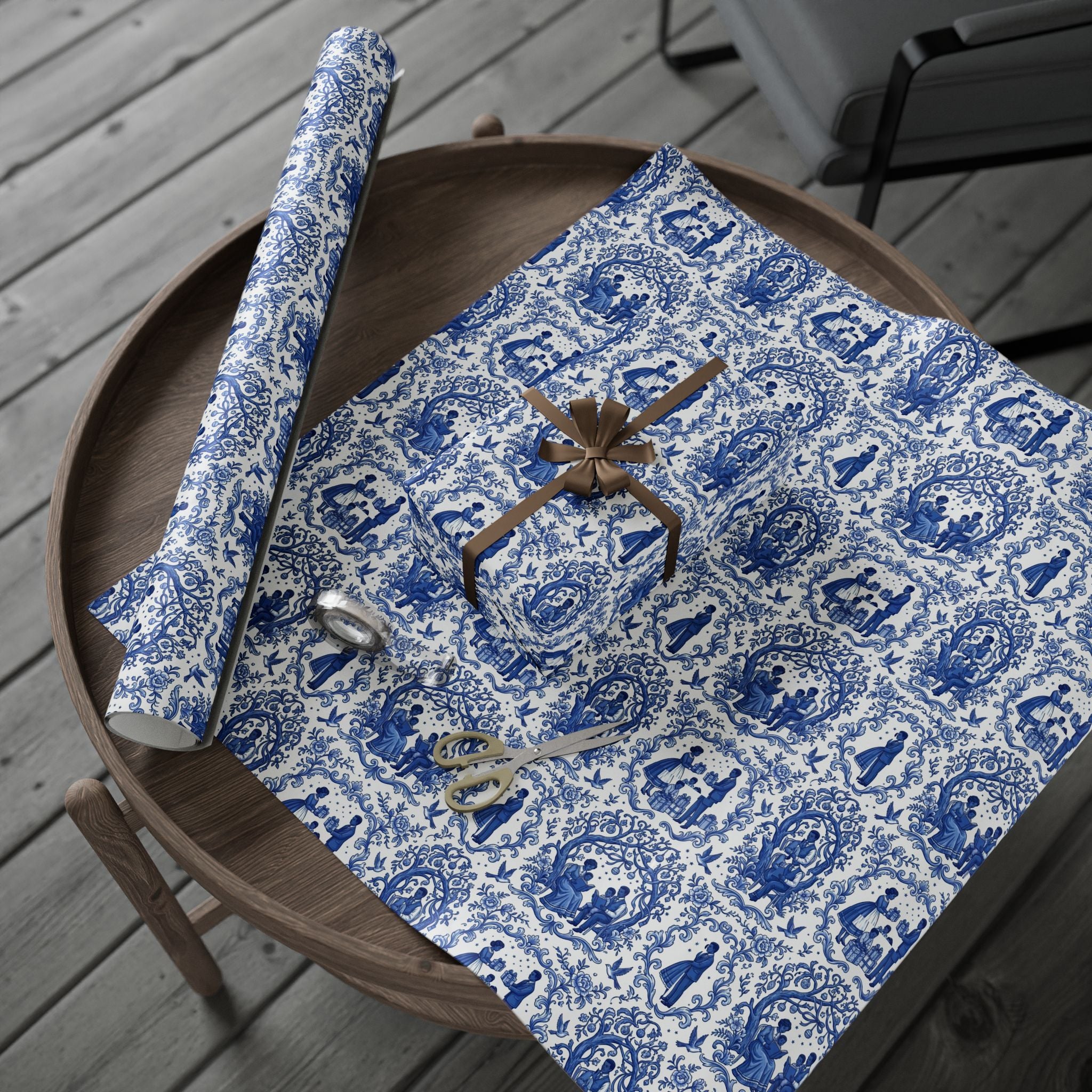 Royal Blue & White Porcelain Toile Wrapping Paper — Family Wrap Co.