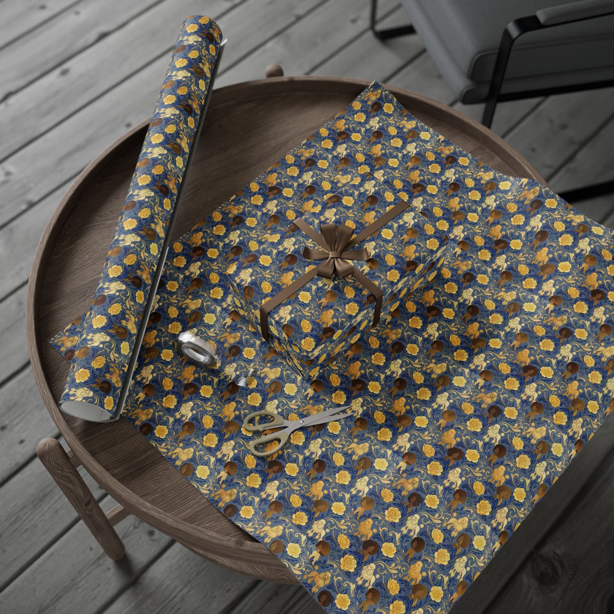 Sapphire Crown & Golden Bloom Wrapping Paper — Family Wrap Co.
