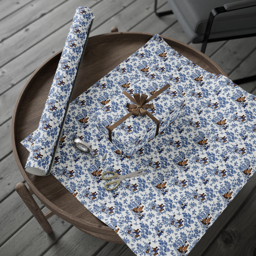 Royal Blue & White Toile Heritage Wrapping Paper — Family Wrap Co.