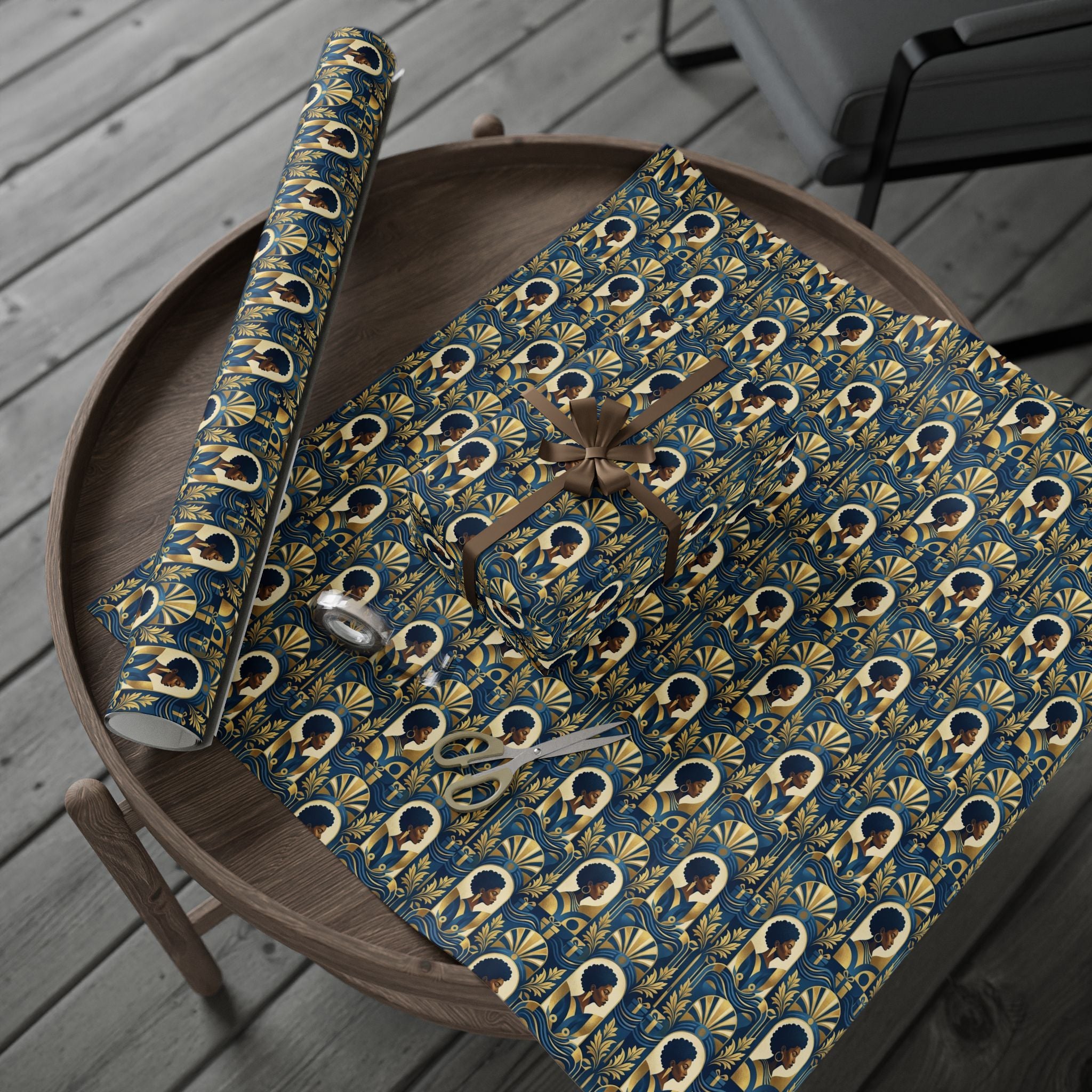 Blue & Gold Modern Muse Mosaic Wrapping Paper — Family Wrap Co.