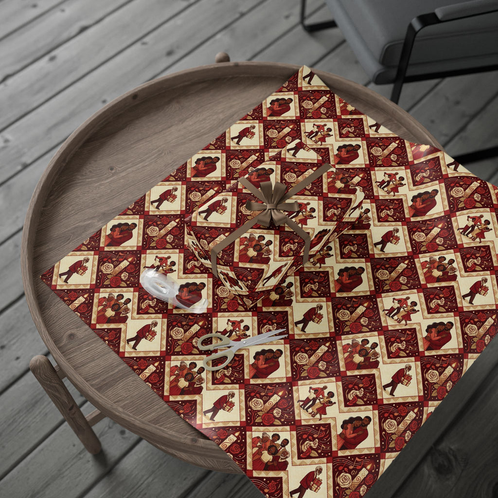 Crimson & Cream Celebration Quilt Wrapping Paper — Family Wrap Co.