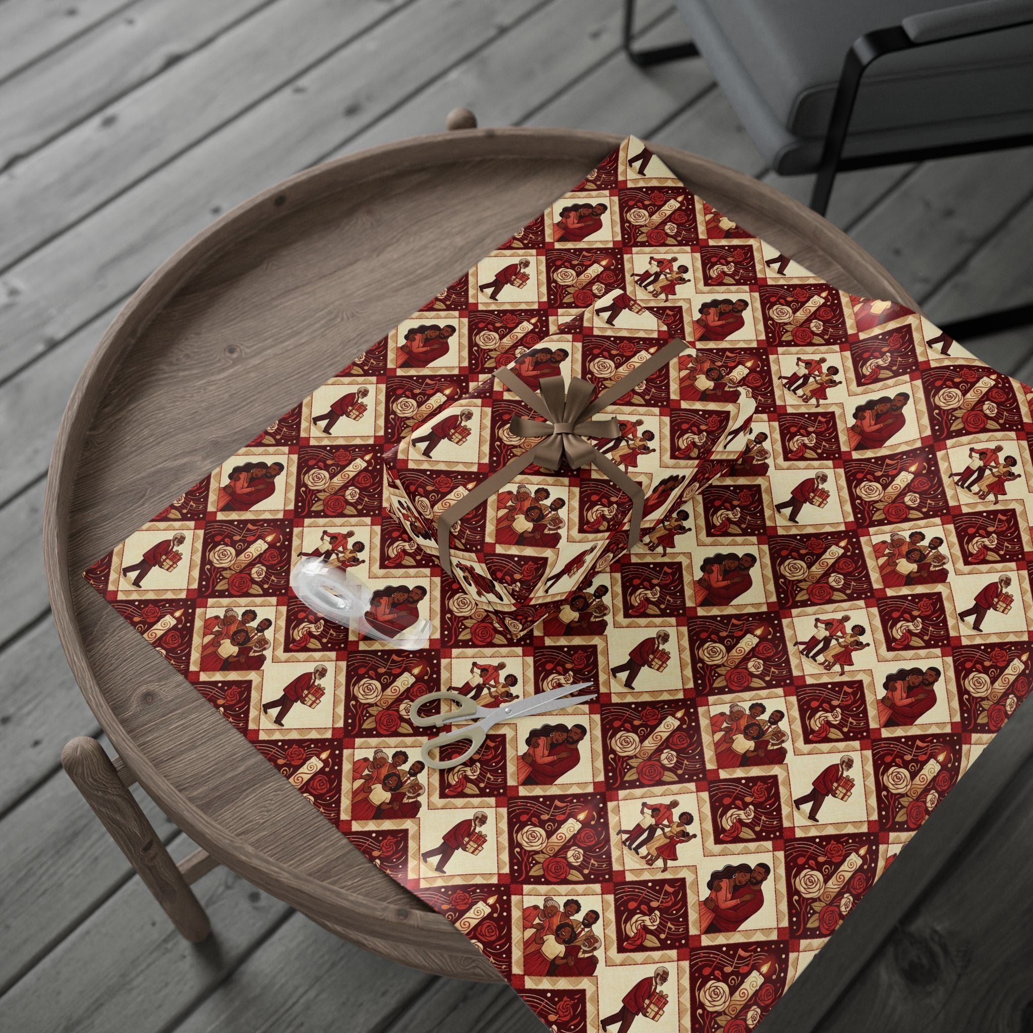 Crimson & Cream Celebration Quilt Wrapping Paper — Family Wrap Co.