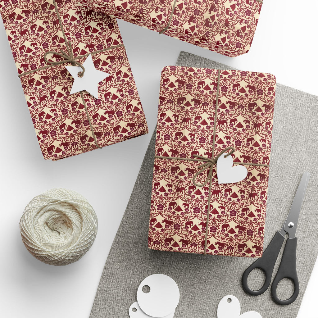 Crimson & Cream Elephant Reign -- Heritage in Bloom — African American Gift Wrap by Family Wrap Co.
