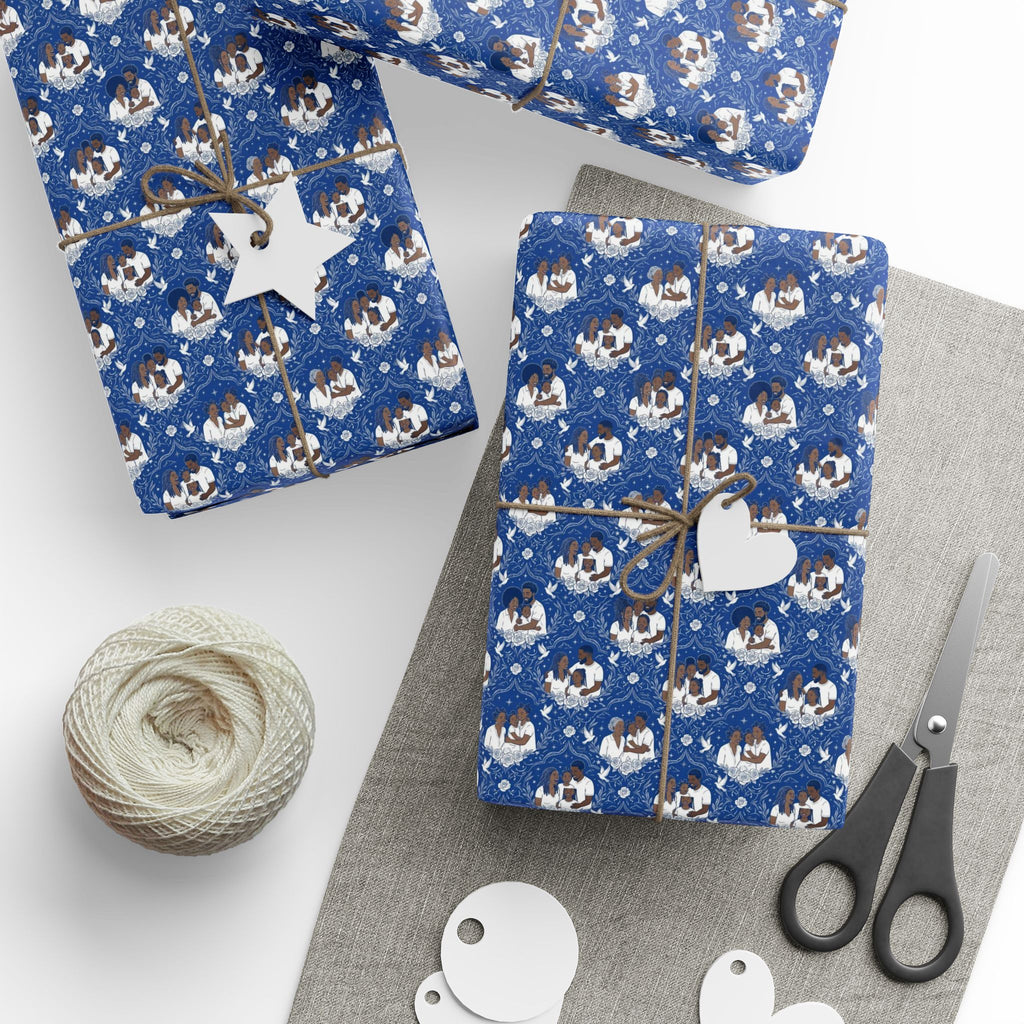 Royal Blue & White Star Rise -- Families of Light — African American Gift Wrap by Family Wrap Co.