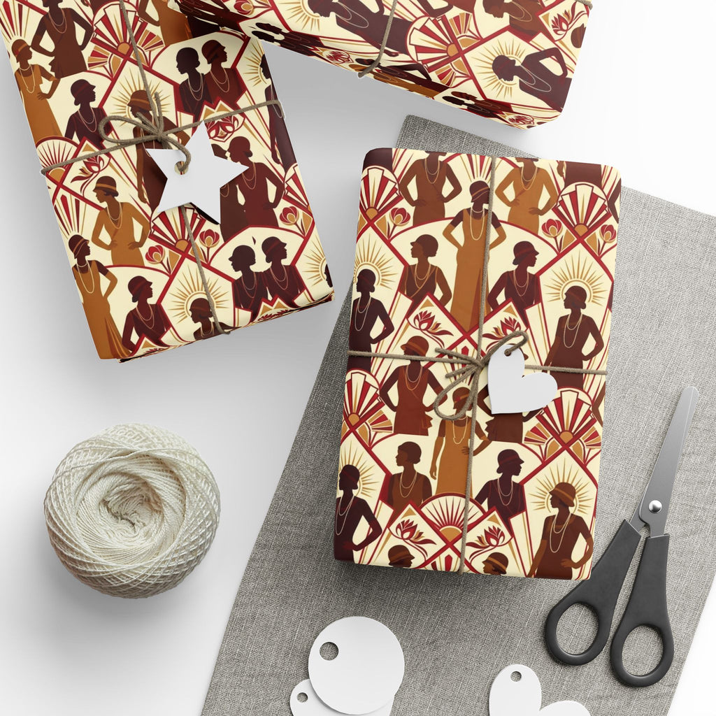 Crimson & Cream Art Deco Silhouettes Wrapping Paper — Family Wrap Co.