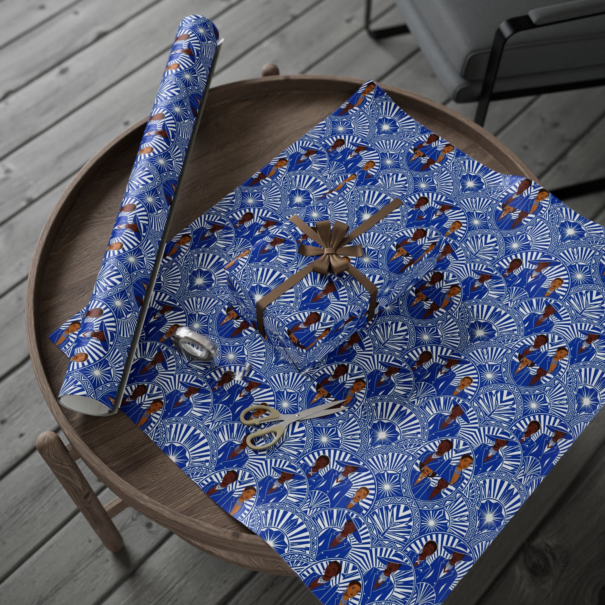 Royal Blue & White Art Deco Royalty Wrapping Paper — Family Wrap Co.