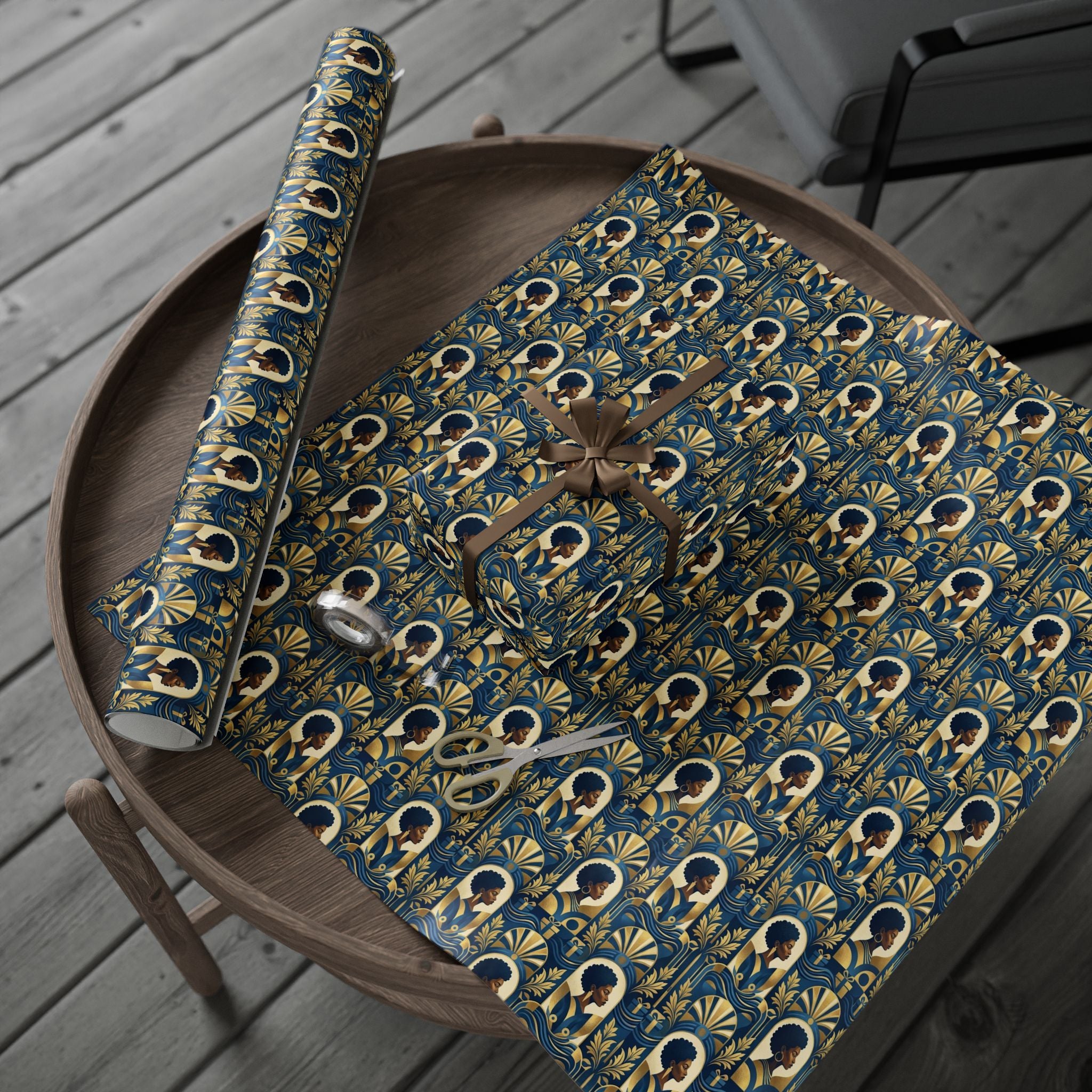 Blue & Gold Modern Muse Mosaic Wrapping Paper — Family Wrap Co.