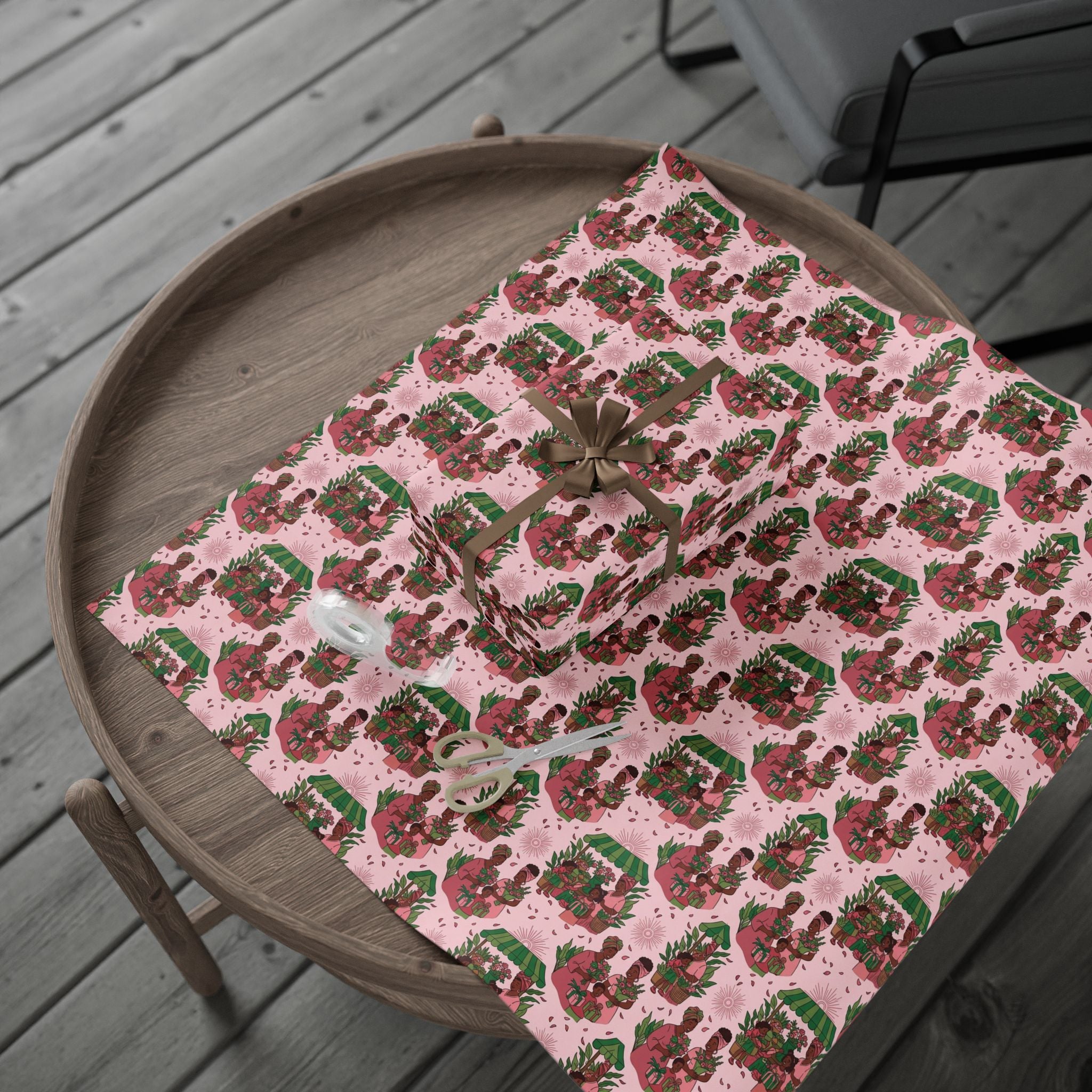 Pink & Green Joyful Market Day Wrapping Paper — Family Wrap Co.