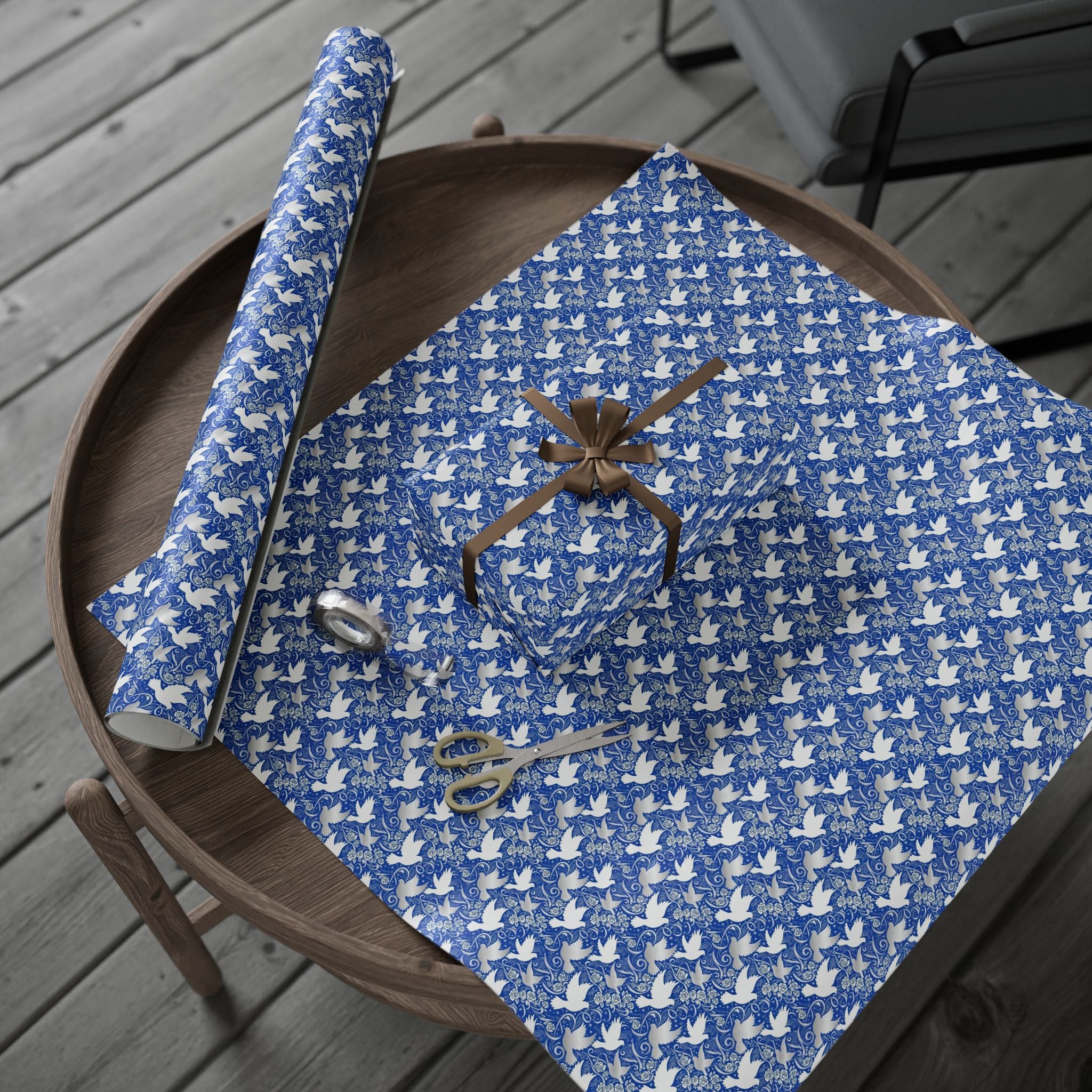 Royal Blue & White Dove Pattern — African American Gift Wrap by Family Wrap Co.