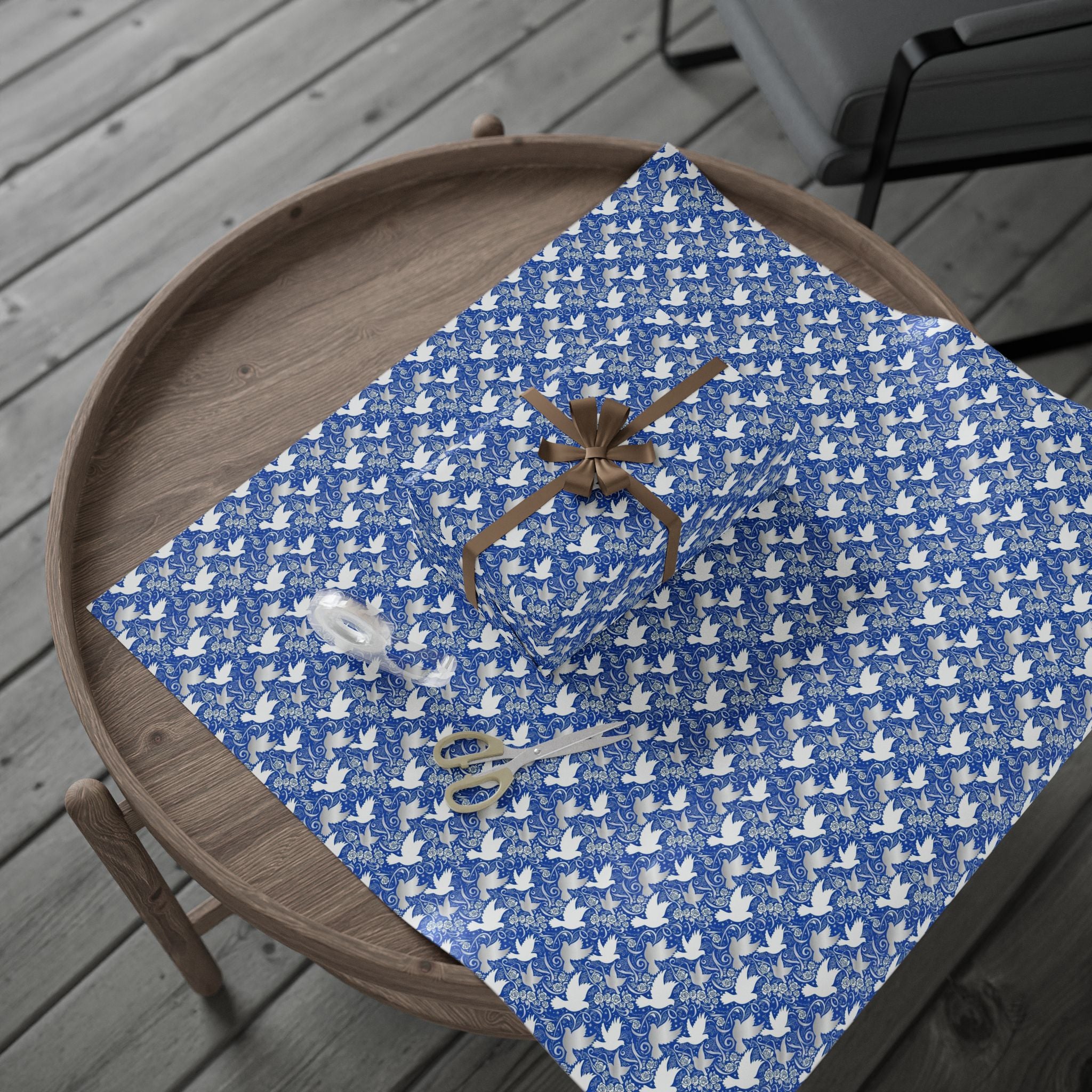 Royal Blue & White Dove Pattern — African American Gift Wrap by Family Wrap Co.