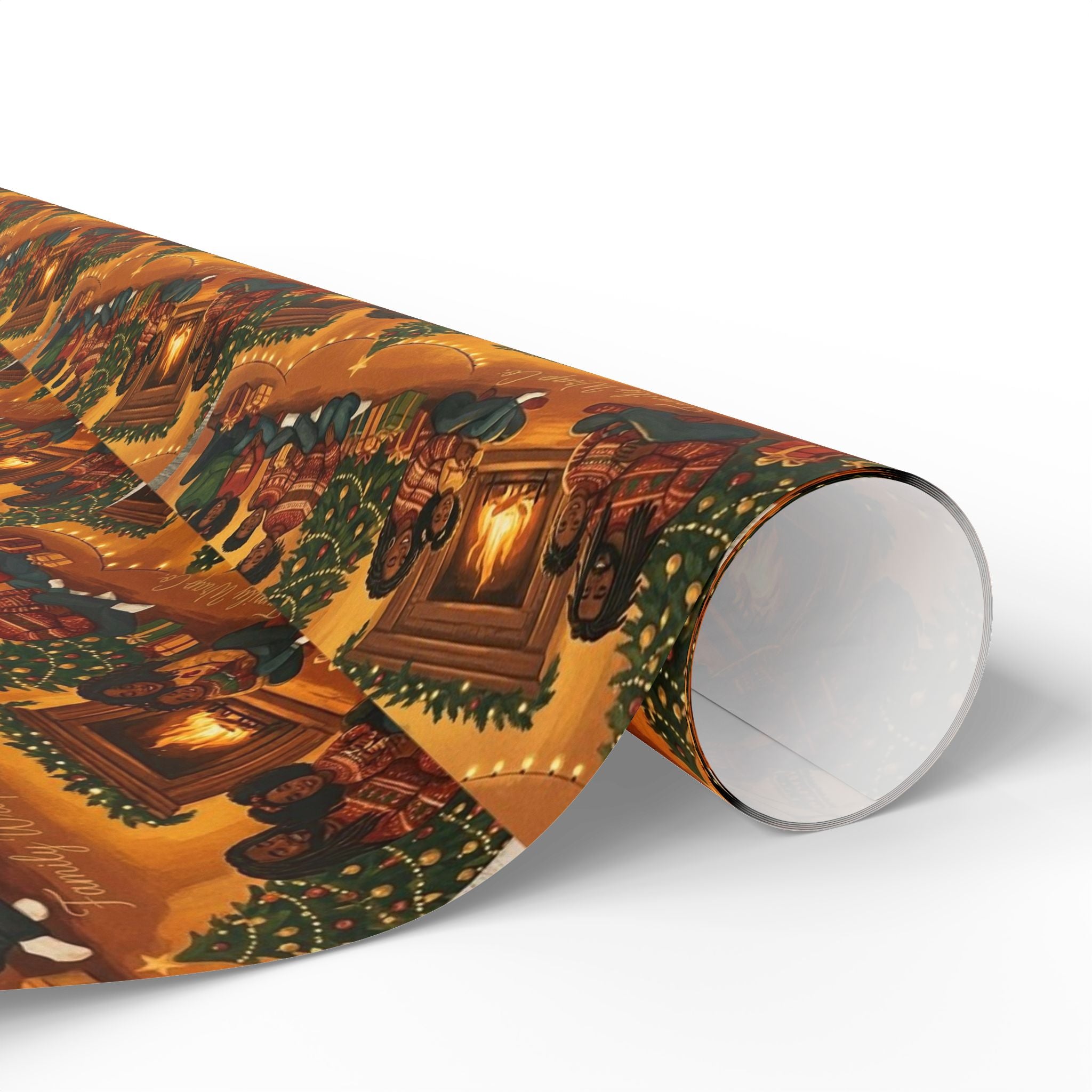 Cozy Family Christmas Gathering Pattern — African American Gift Wrap by Family Wrap Co.