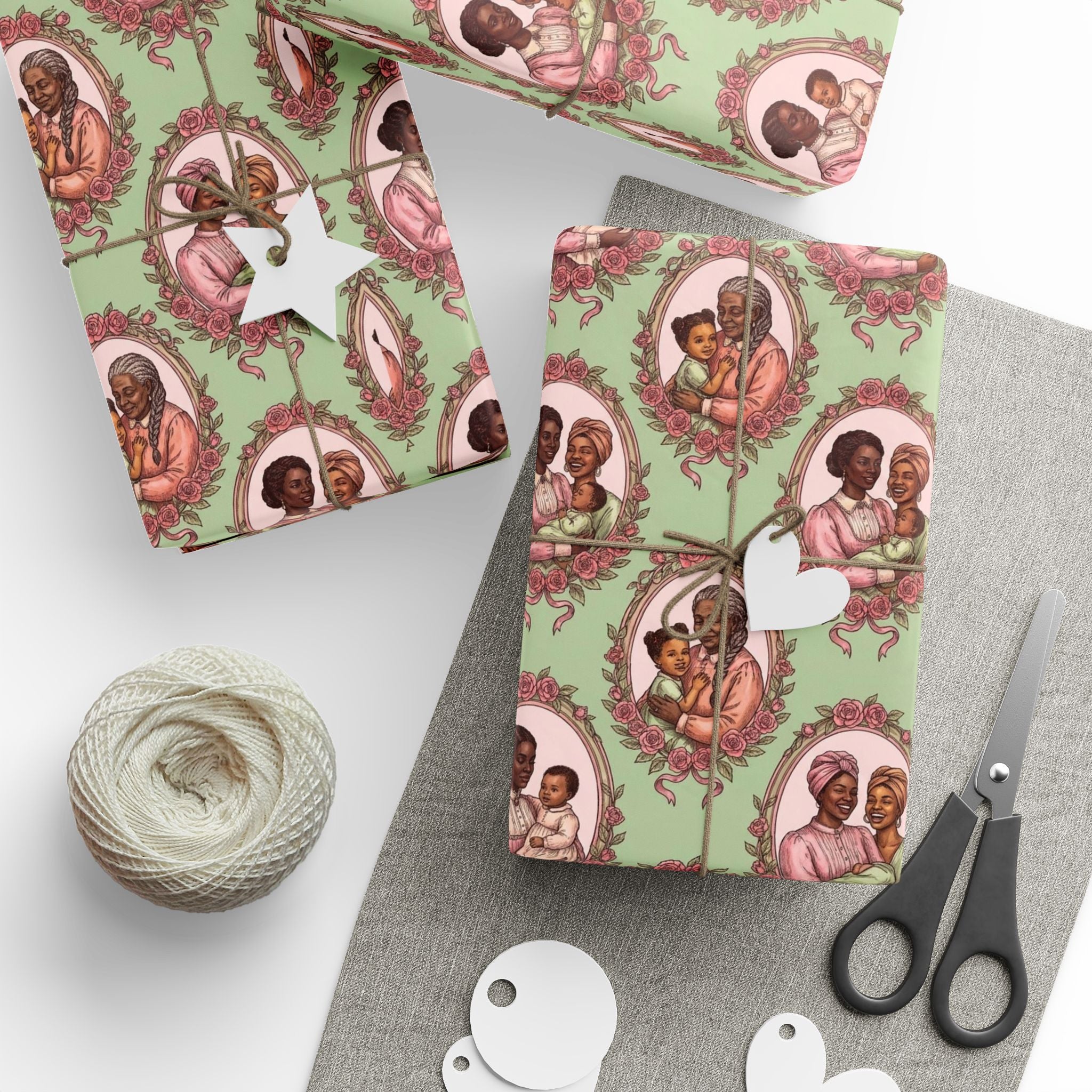 Pink & Green Family Portrait Wrapping Paper — Family Wrap Co.