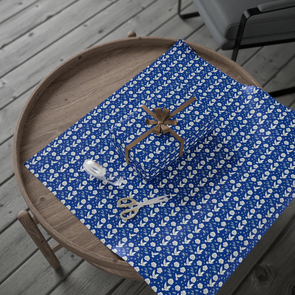 Royal Blue & White Celestial Botanical Gift Wrap — Family Wrap Co.