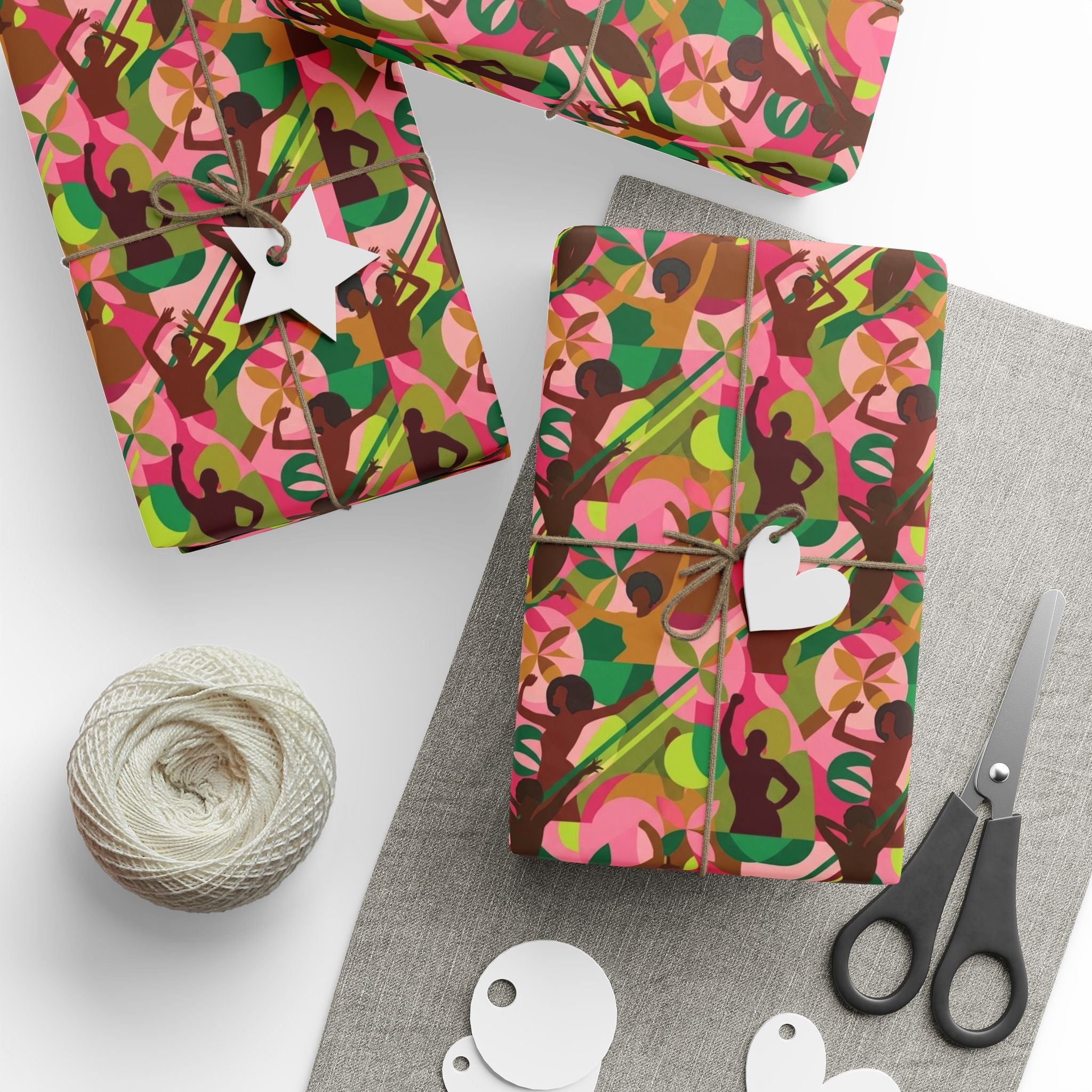 Pink & Green Abstract Figures Wrapping Paper — Family Wrap Co.