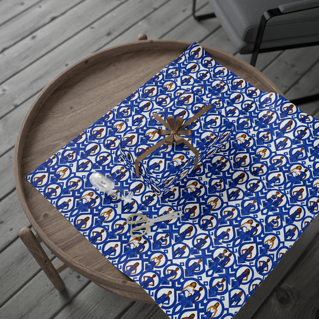 Royal Blue & White Geometric Elegance Wrapping Paper — Family Wrap Co.