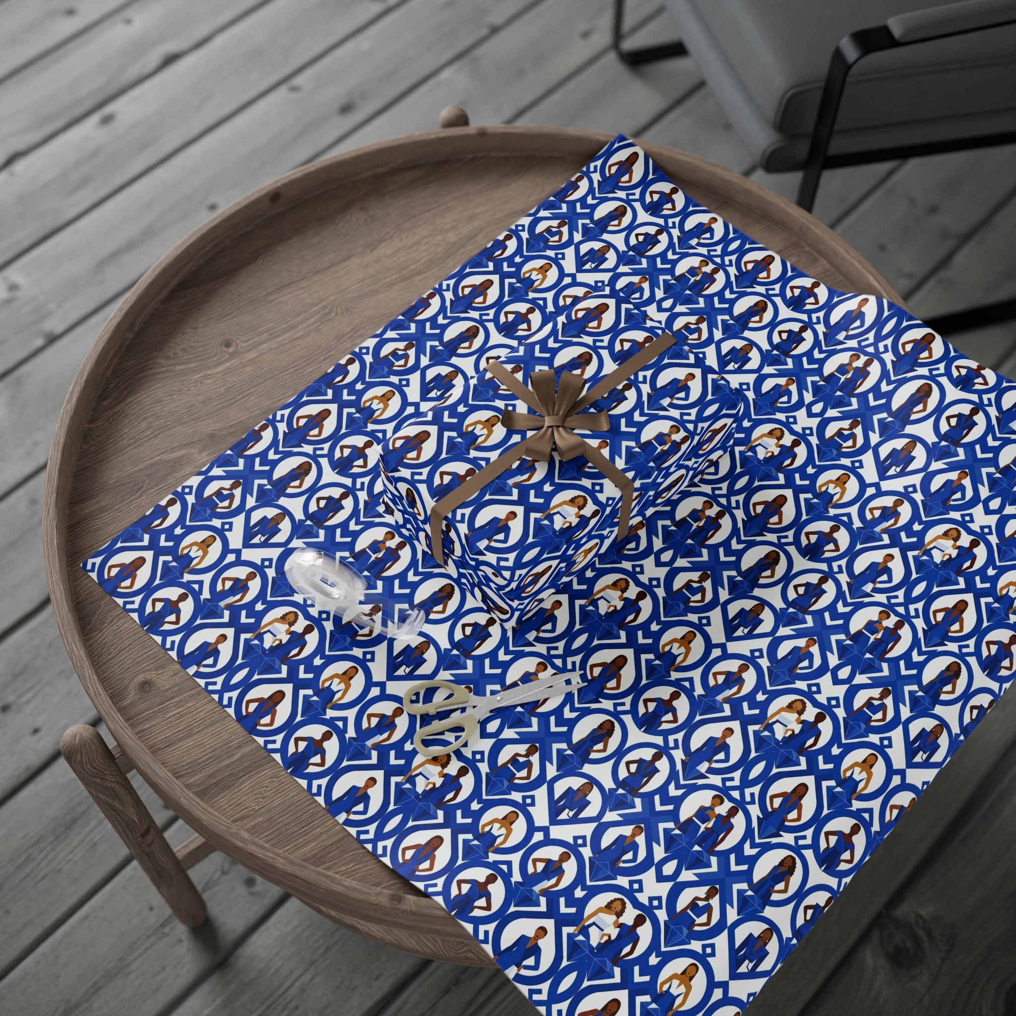 Royal Blue & White Geometric Elegance Wrapping Paper — Family Wrap Co.