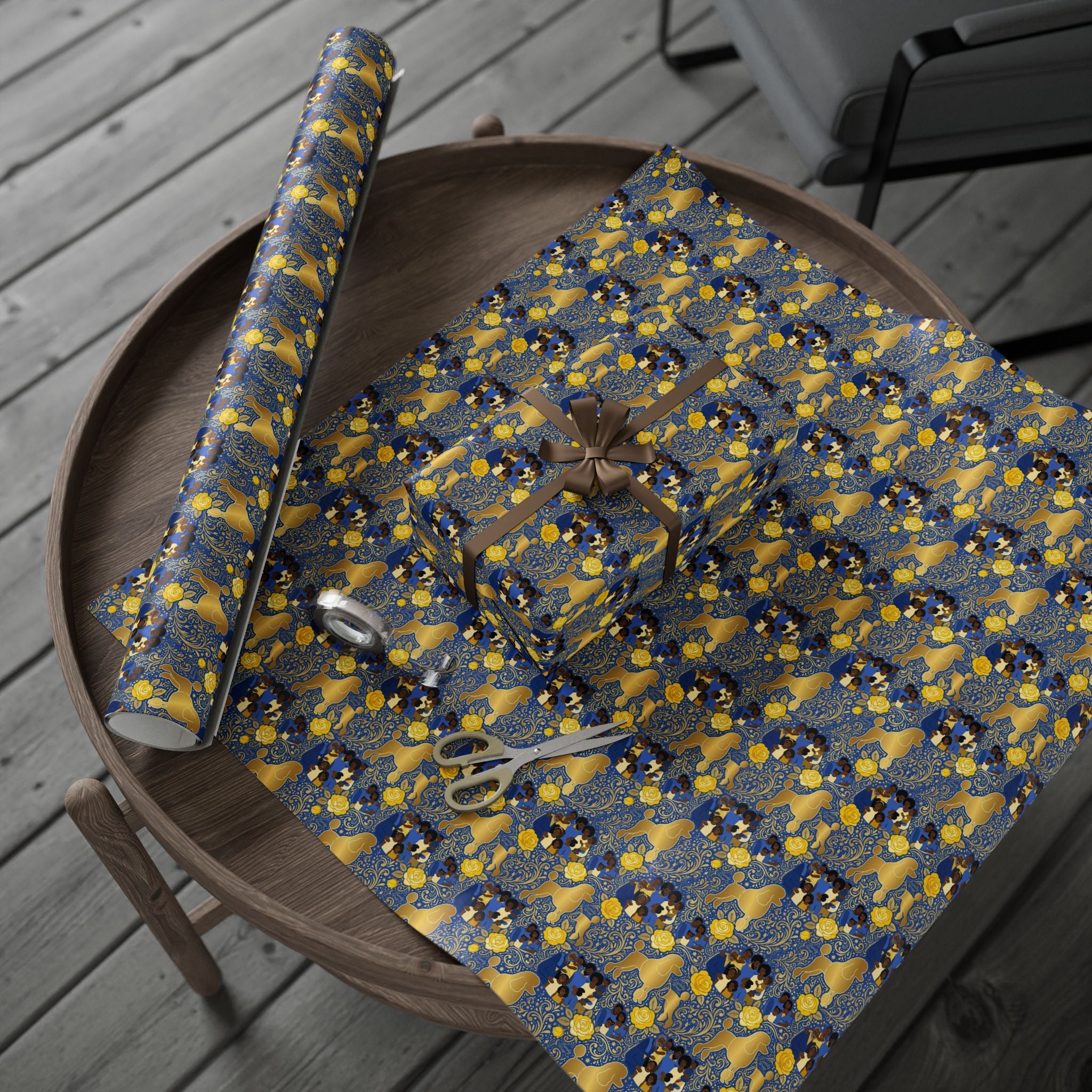 Blue & Gold Family Prestige Wrap — African American Gift Wrap by Family Wrap Co.