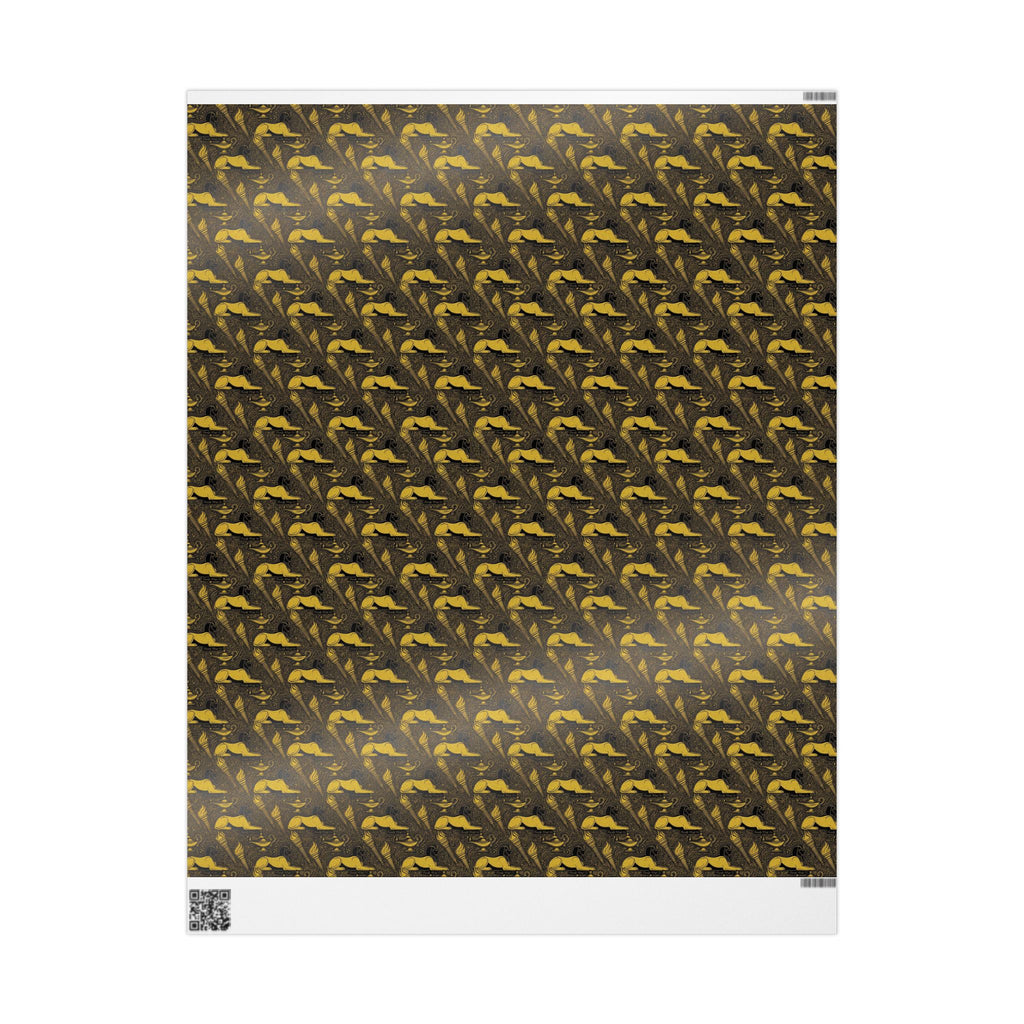 Black & Gold Sphinx Prestige Pattern — African American Gift Wrap by Family Wrap Co.