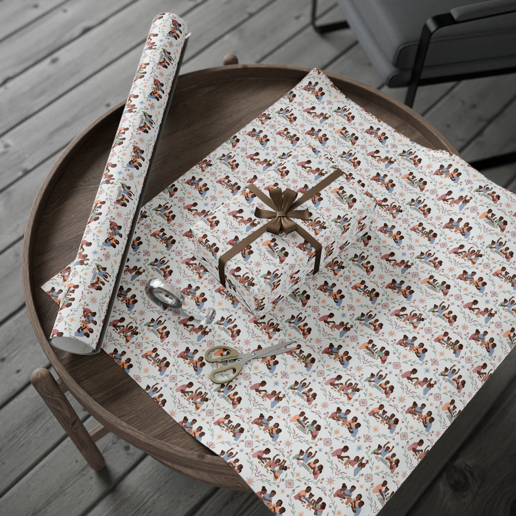 Family Game Night — Dusty Rose & Powder Blue Wrapping Paper — Family Wrap Co.