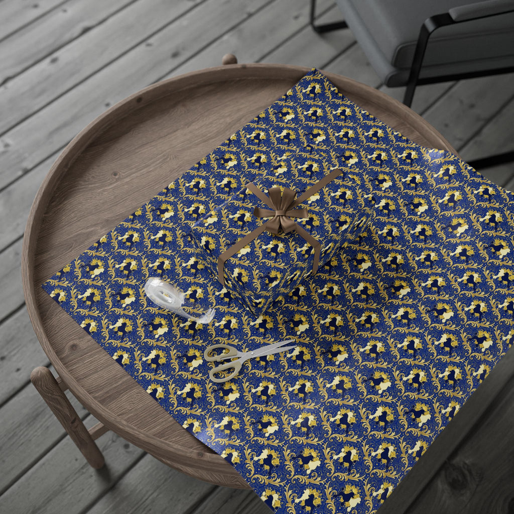 Blue & Gold Filigree Pattern — African American Gift Wrap by Family Wrap Co.