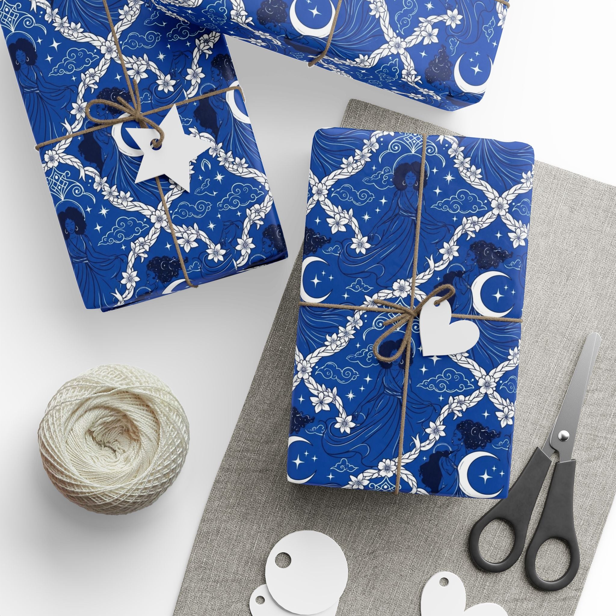 Royal Blue & White Celestial Sisters Gift Wrap — Family Wrap Co.