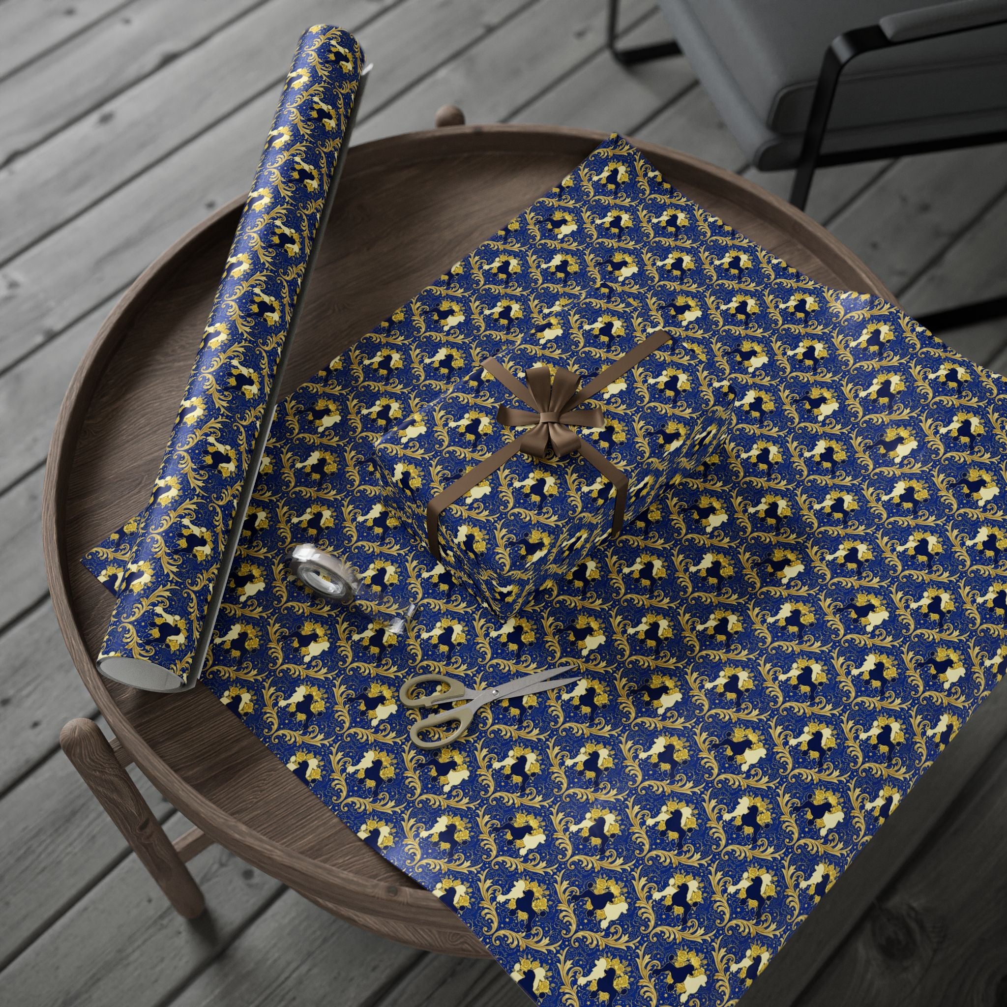 Blue & Gold Filigree Pattern — African American Gift Wrap by Family Wrap Co.