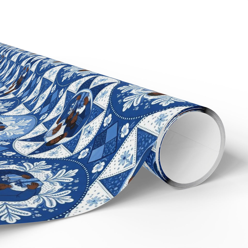 Royal Blue & White Snowflake Quilt Wrapping Paper — Family Wrap Co.
