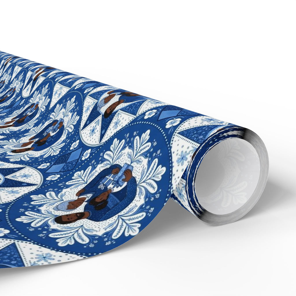 Royal Blue & White Snowflake Quilt Wrapping Paper — Family Wrap Co.