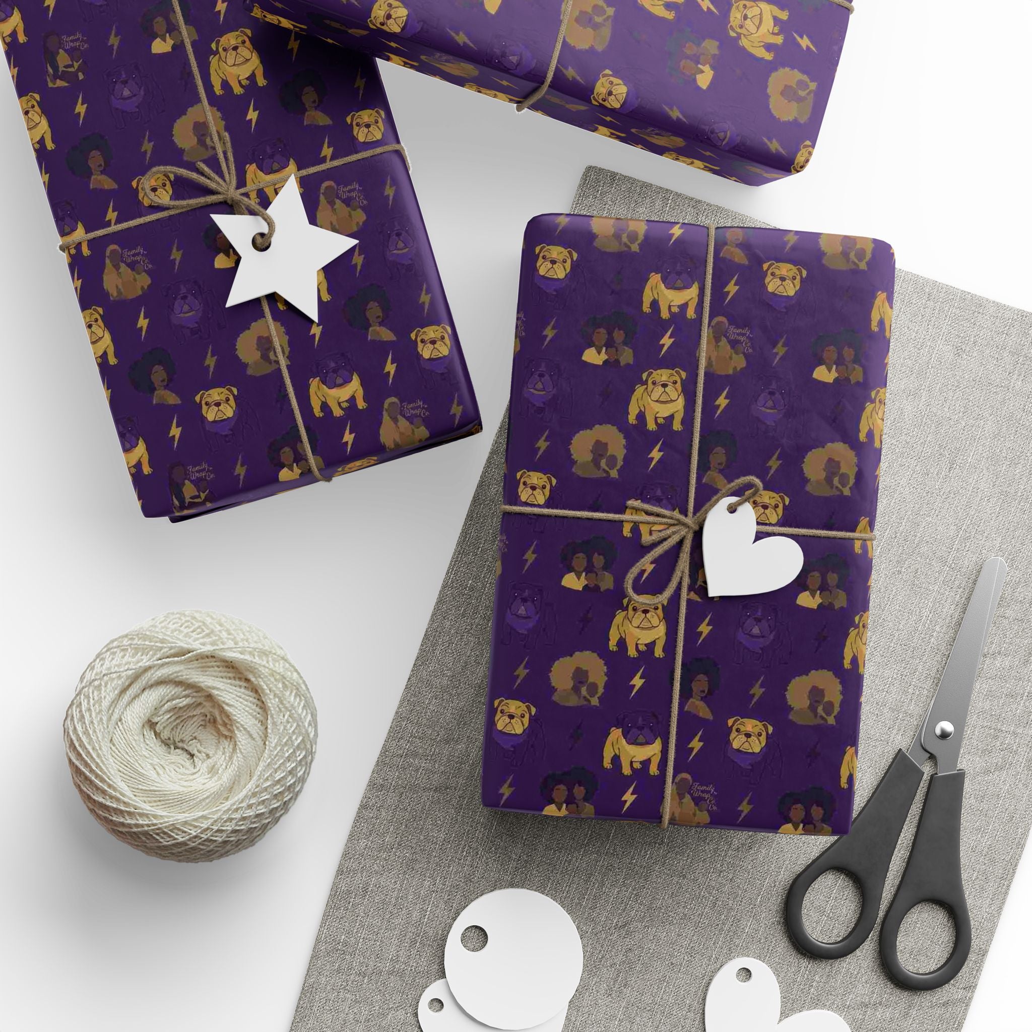 Violet Thunder & Golden Bulldog Wrapping Paper — Family Wrap Co.