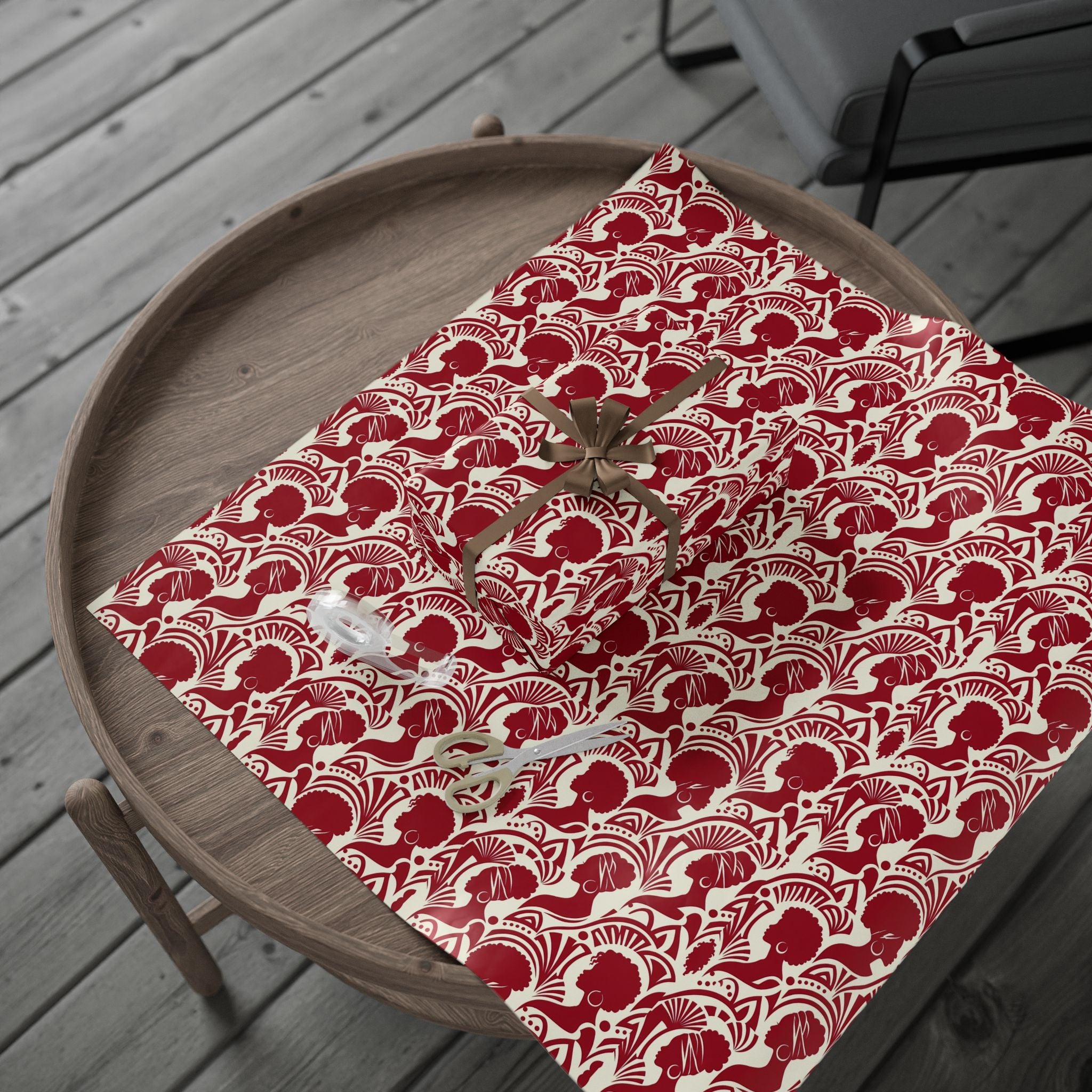 Crimson & Cream Modern Silhouette Rhythm Gift Wrap — Family Wrap Co.