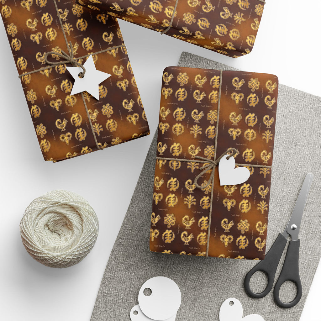 Adinkra Symbols Wisdom Pattern — African American Gift Wrap by Family Wrap Co.