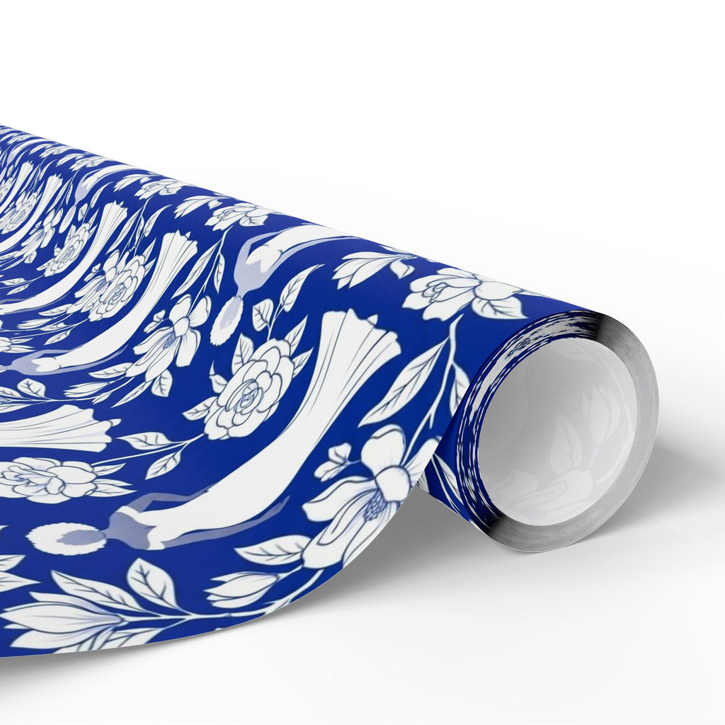 Royal Blue & White Floral Silhouettes Wrapping Paper — Family Wrap Co.
