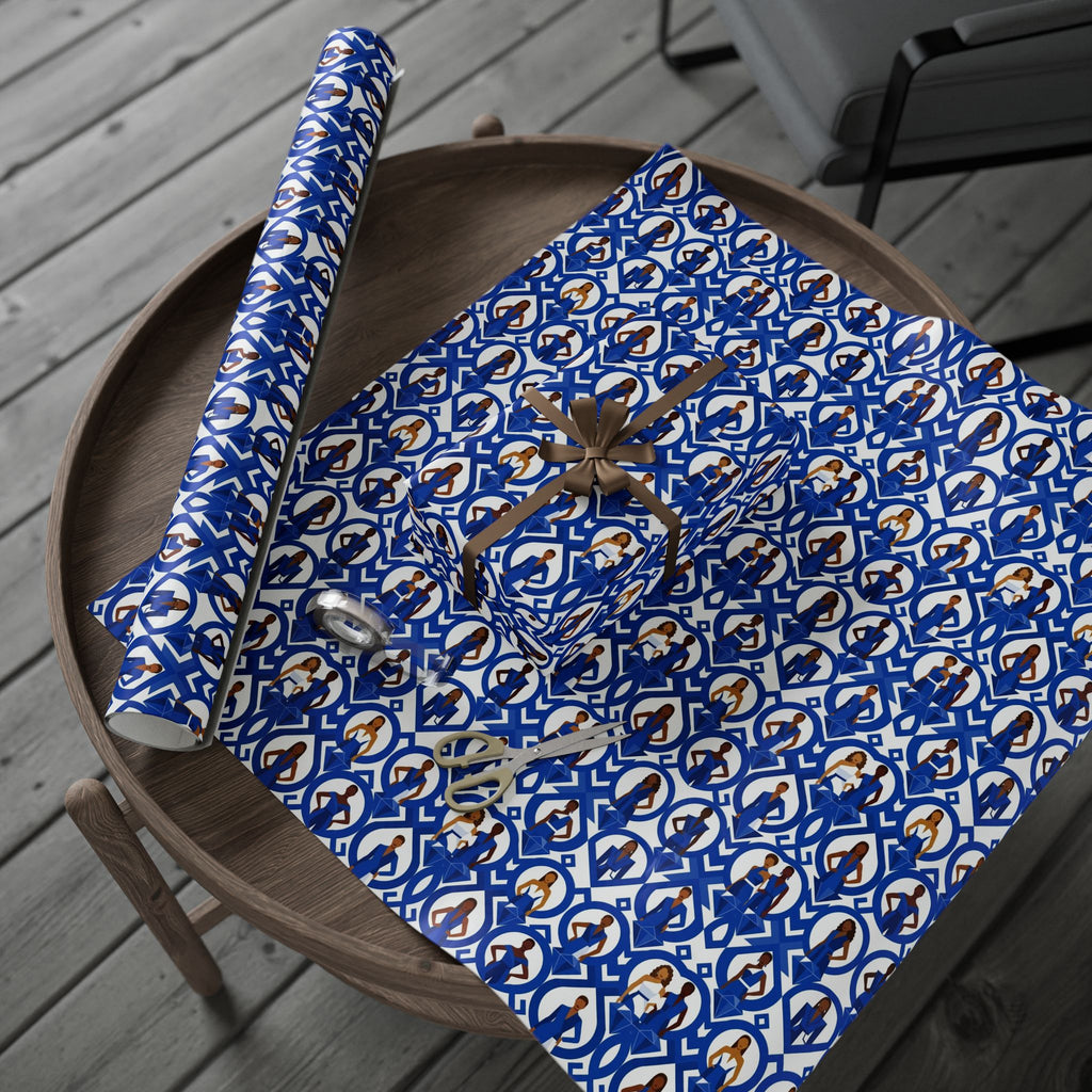 Royal Blue & White Geometric Elegance Wrapping Paper — Family Wrap Co.
