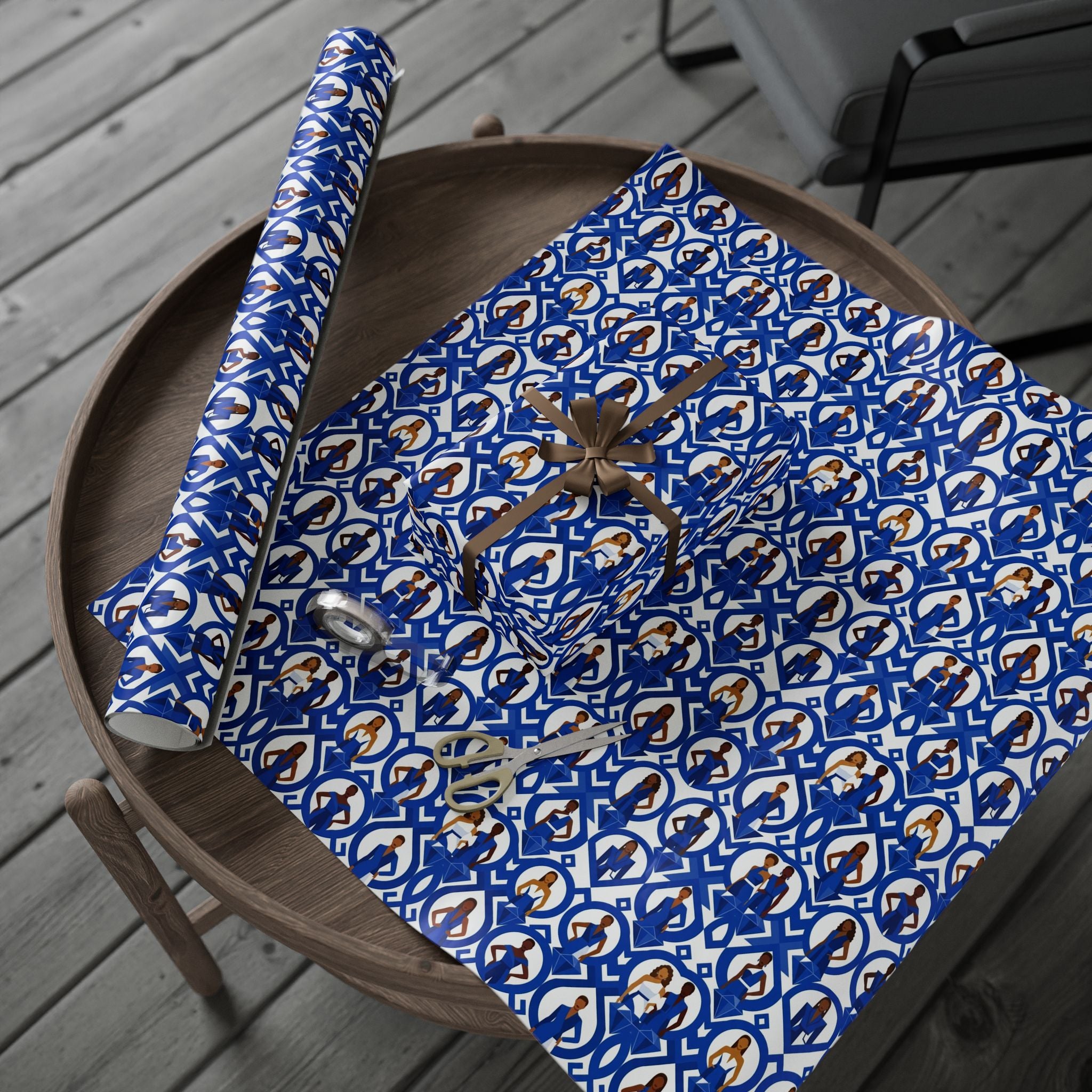 Royal Blue & White Geometric Elegance Wrapping Paper — Family Wrap Co.