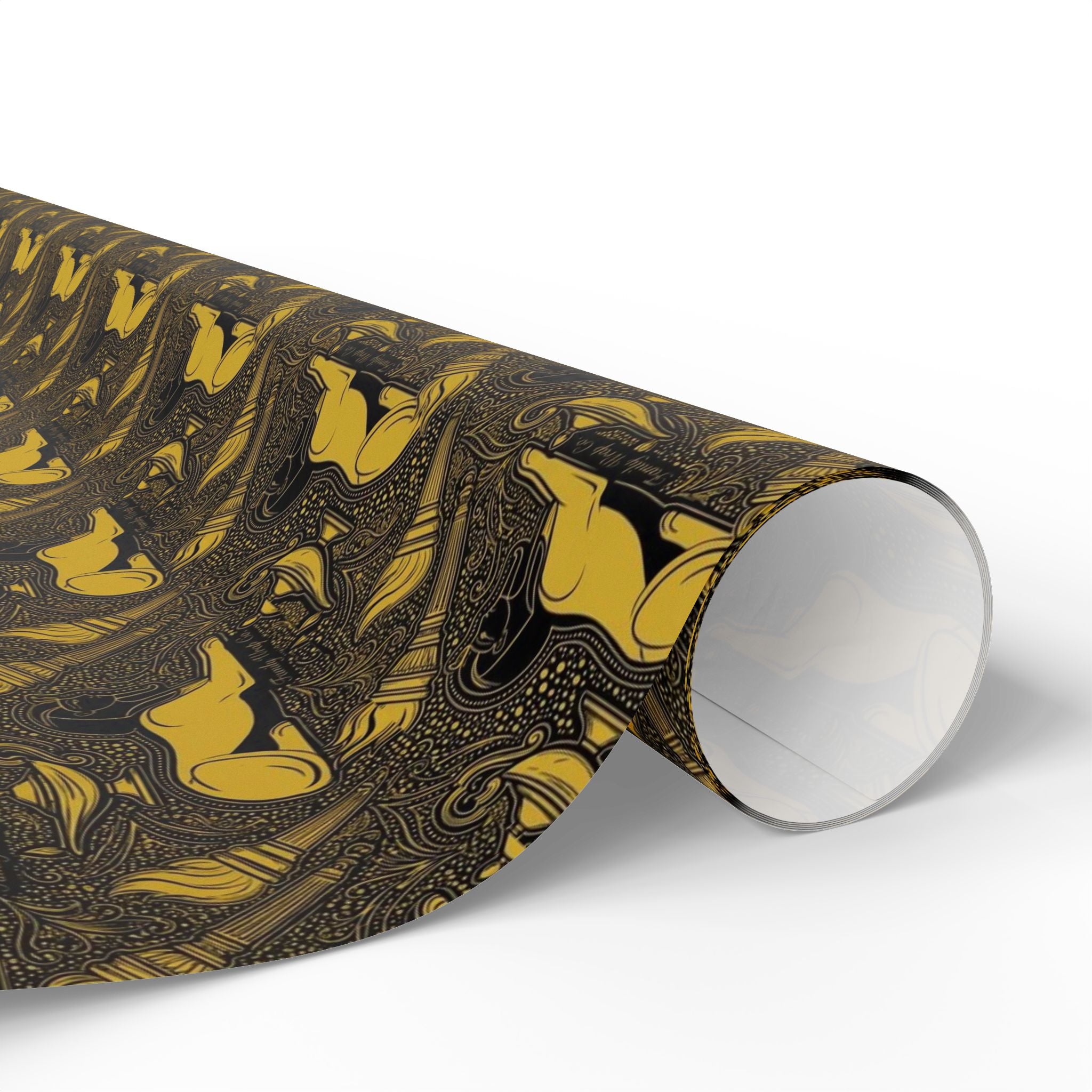 Black & Gold Sphinx Prestige Pattern — African American Gift Wrap by Family Wrap Co.
