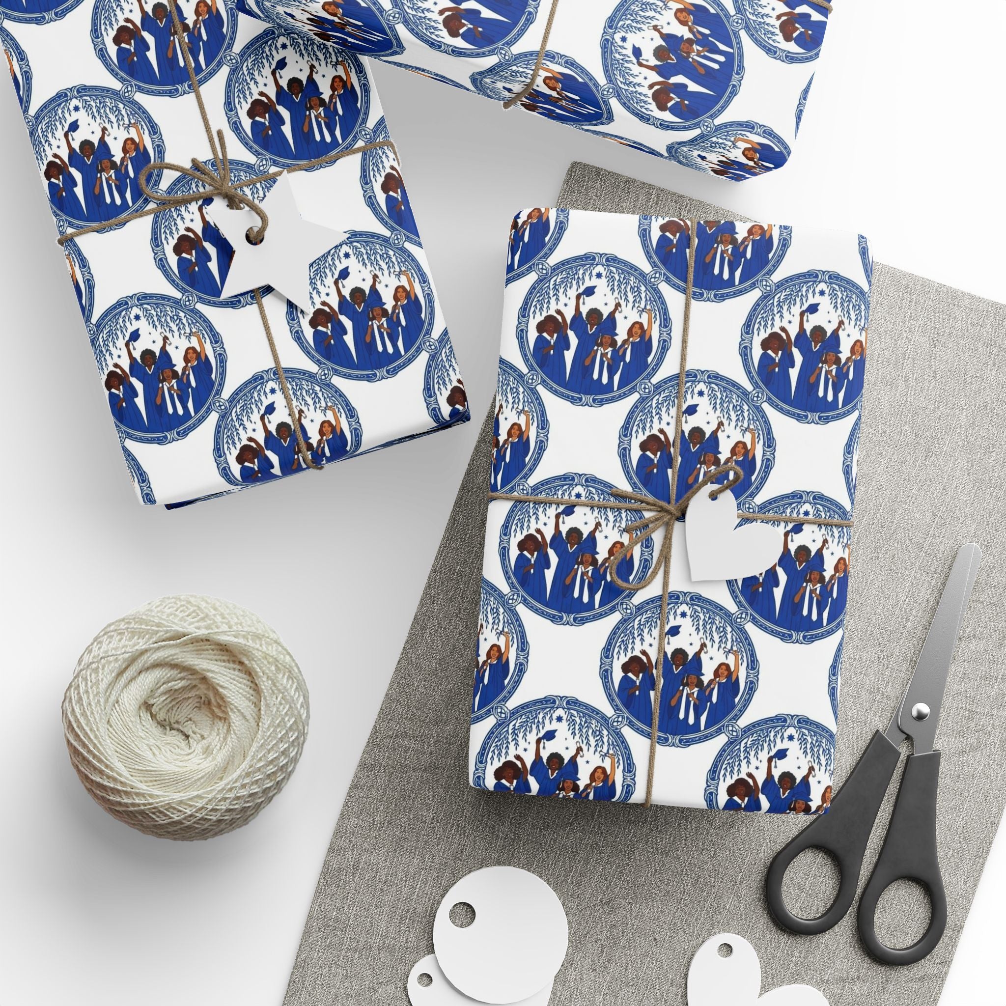 Royal Blue White Graduation Horizon Wrapping Paper — Family Wrap Co.