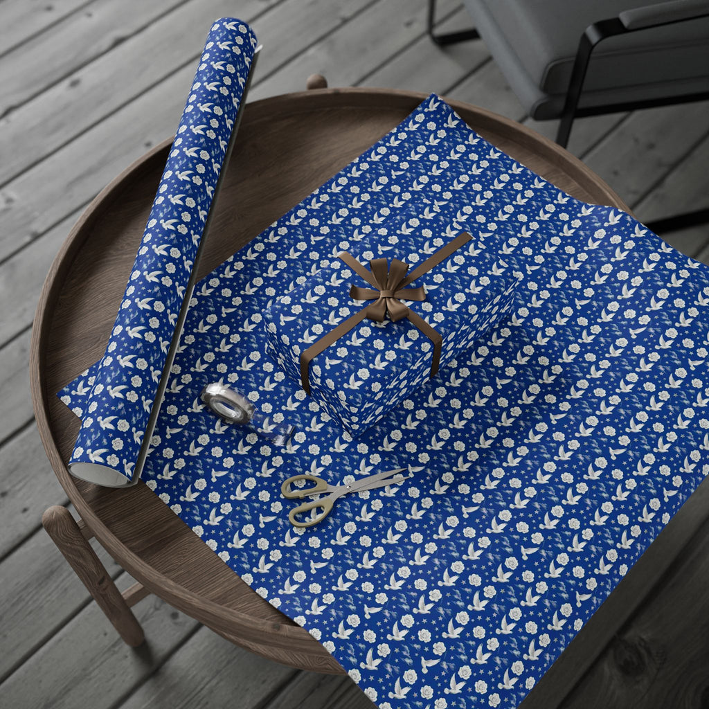 Royal Blue & White Celestial Botanical Gift Wrap — Family Wrap Co.