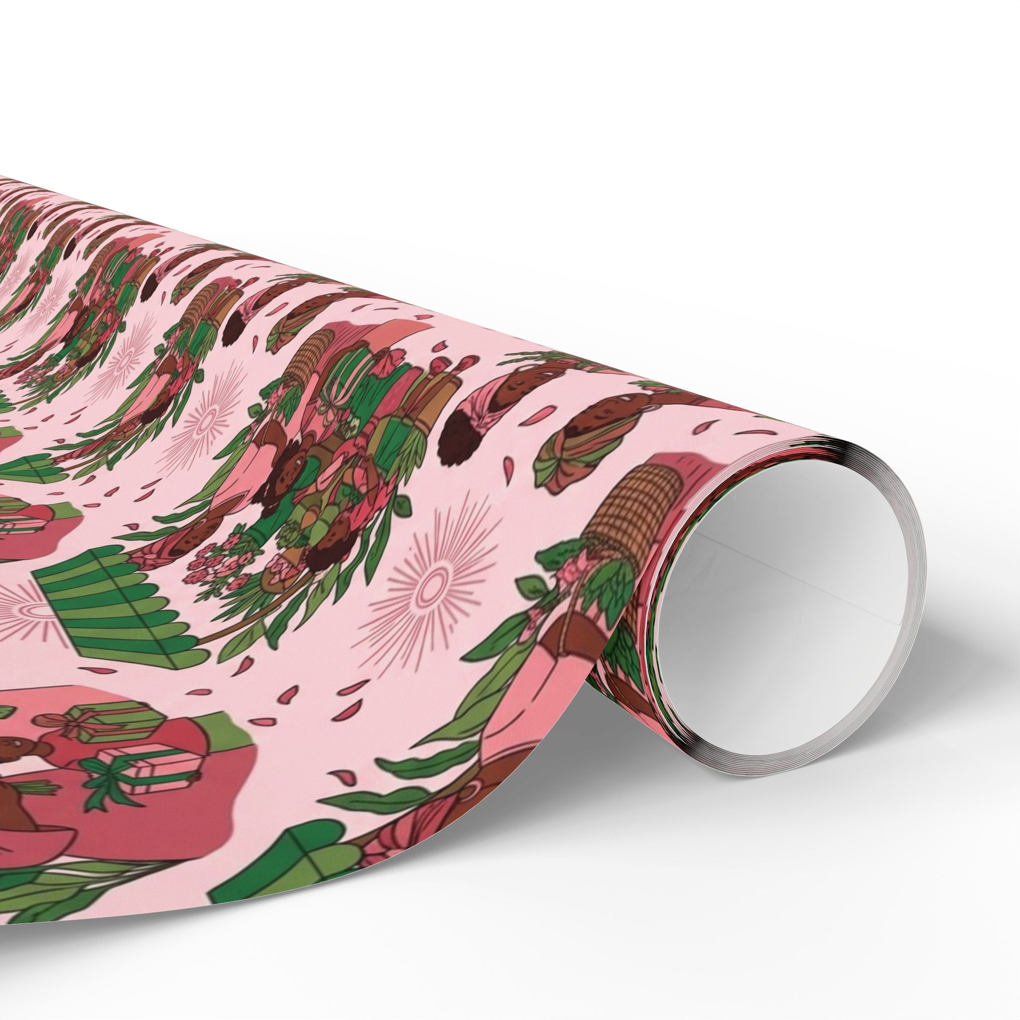 Pink & Green Joyful Market Day Wrapping Paper — Family Wrap Co.