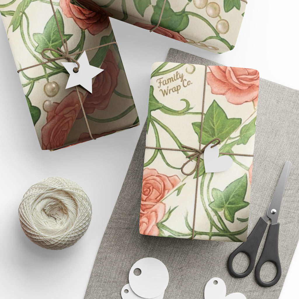 Pink & Green Rose Lattice -- Garden of Pearls — African American Gift Wrap by Family Wrap Co.