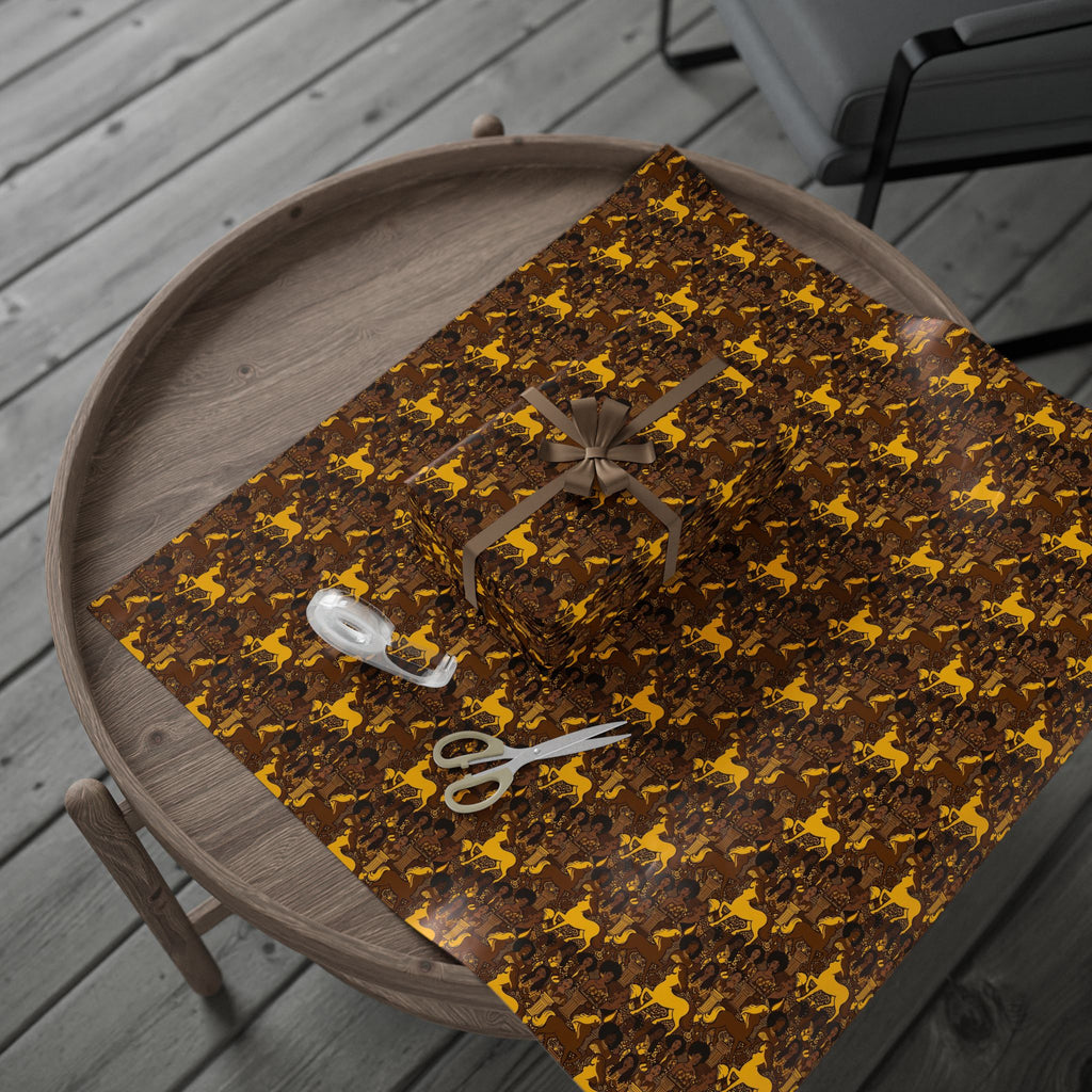 Brown & Gold Heritage Women's Pattern — African American Gift Wrap by Family Wrap Co.