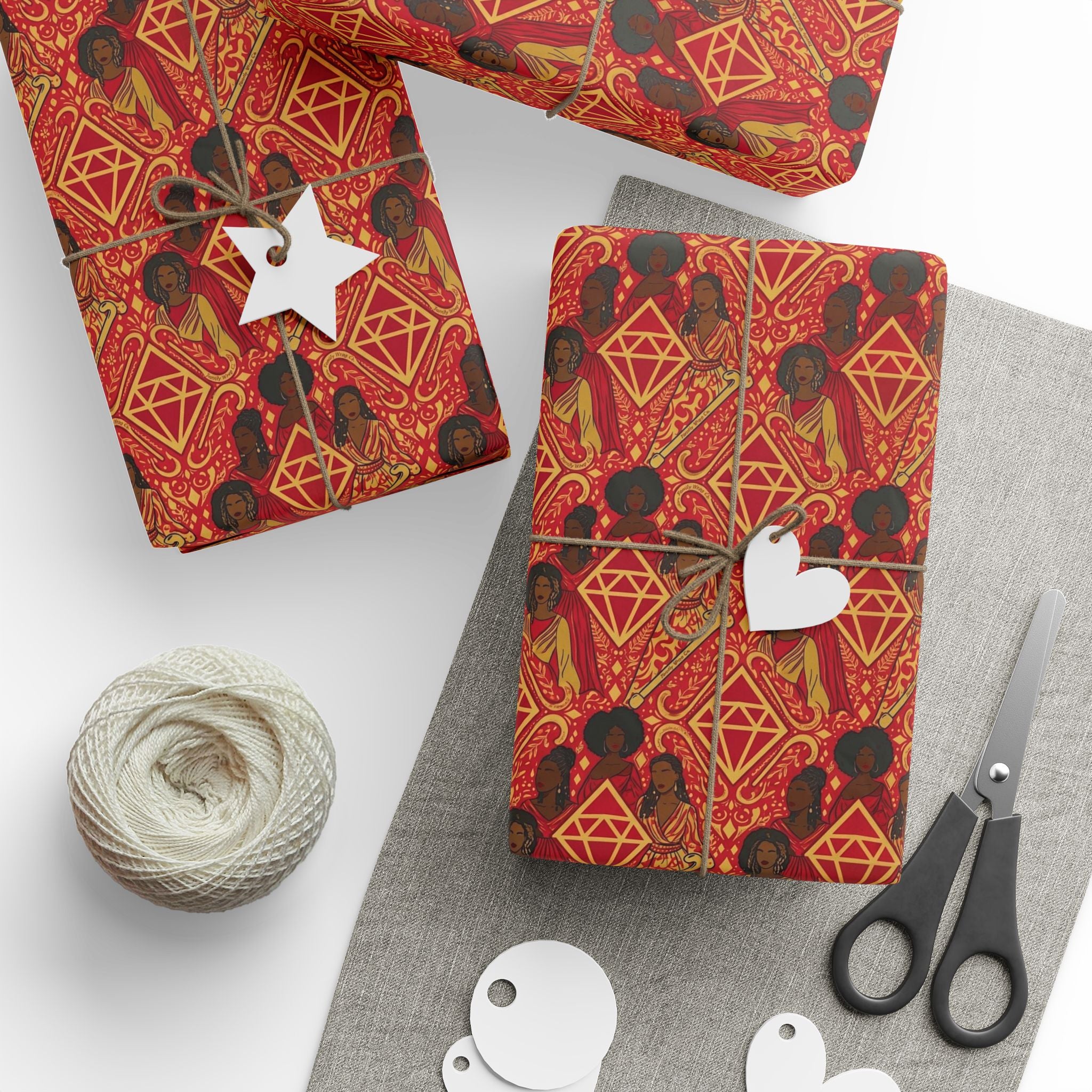 Crimson & Gold Diamond Cane Collection — African American Gift Wrap by Family Wrap Co.