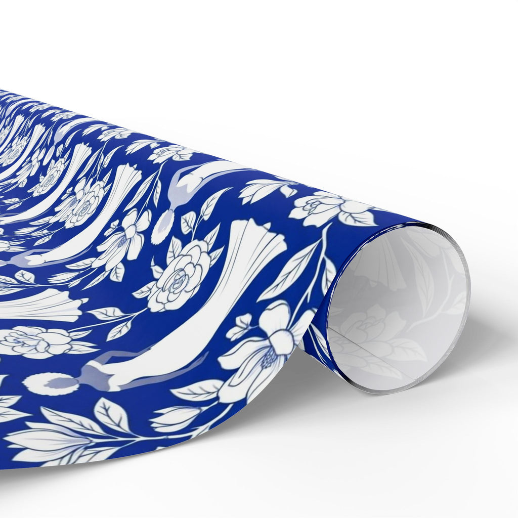 Royal Blue & White Floral Silhouettes Wrapping Paper — Family Wrap Co.