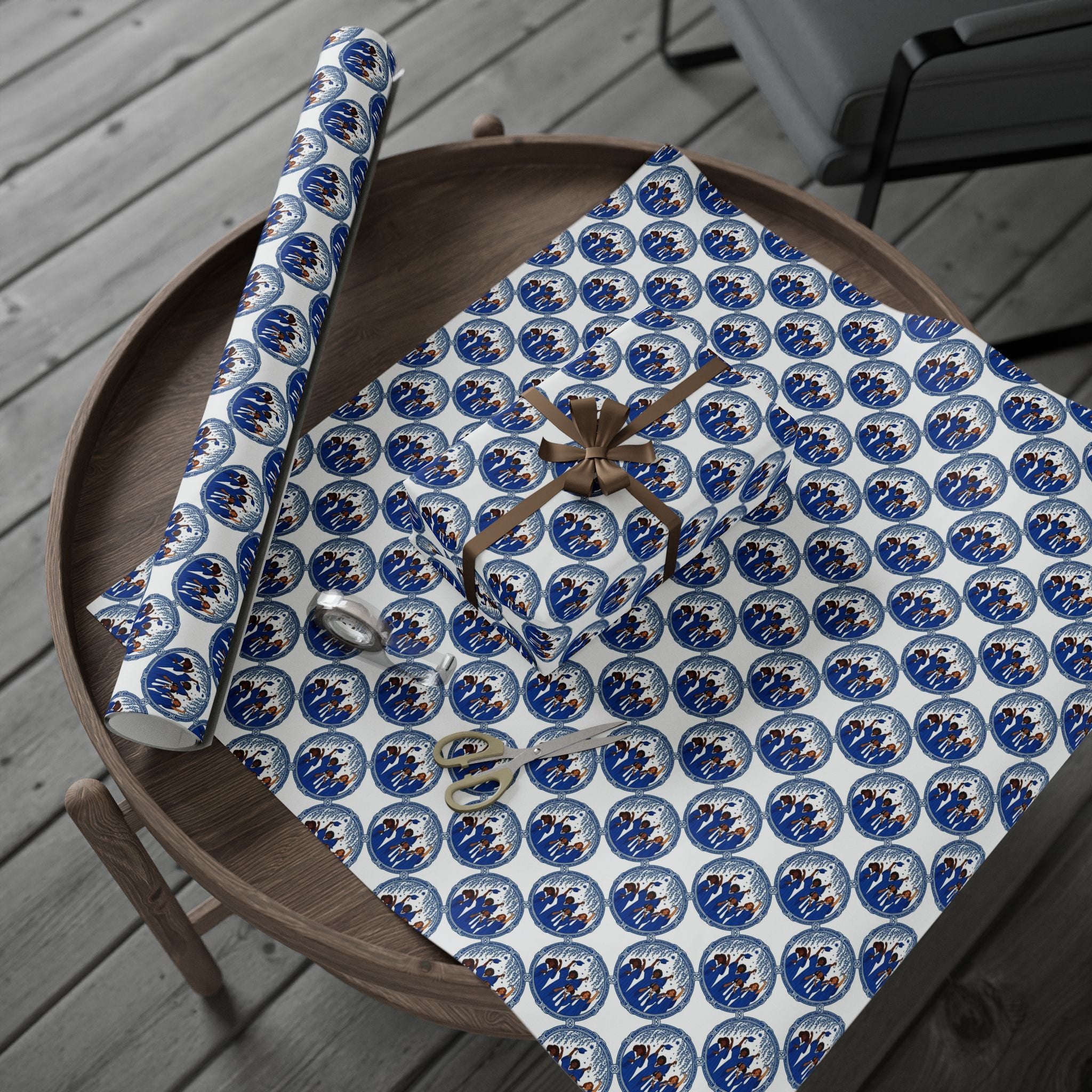 Royal Blue White Graduation Horizon Wrapping Paper — Family Wrap Co.