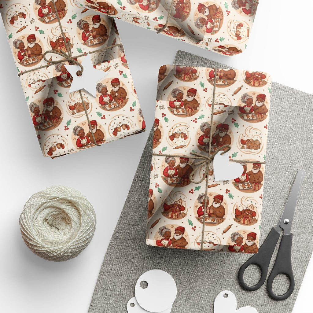 Mr. and Mrs. Claus Sweet Treats Pattern — African American Gift Wrap by Family Wrap Co.