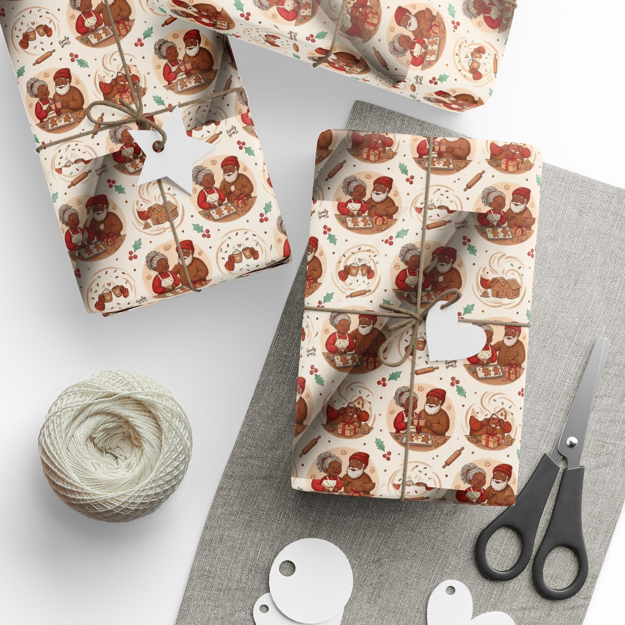 Mr. and Mrs. Claus Sweet Treats Pattern — African American Gift Wrap by Family Wrap Co.