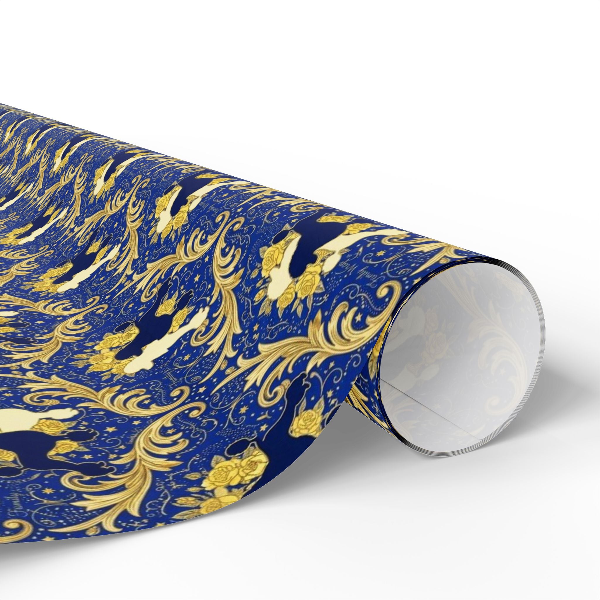 Blue & Gold Filigree Pattern — African American Gift Wrap by Family Wrap Co.